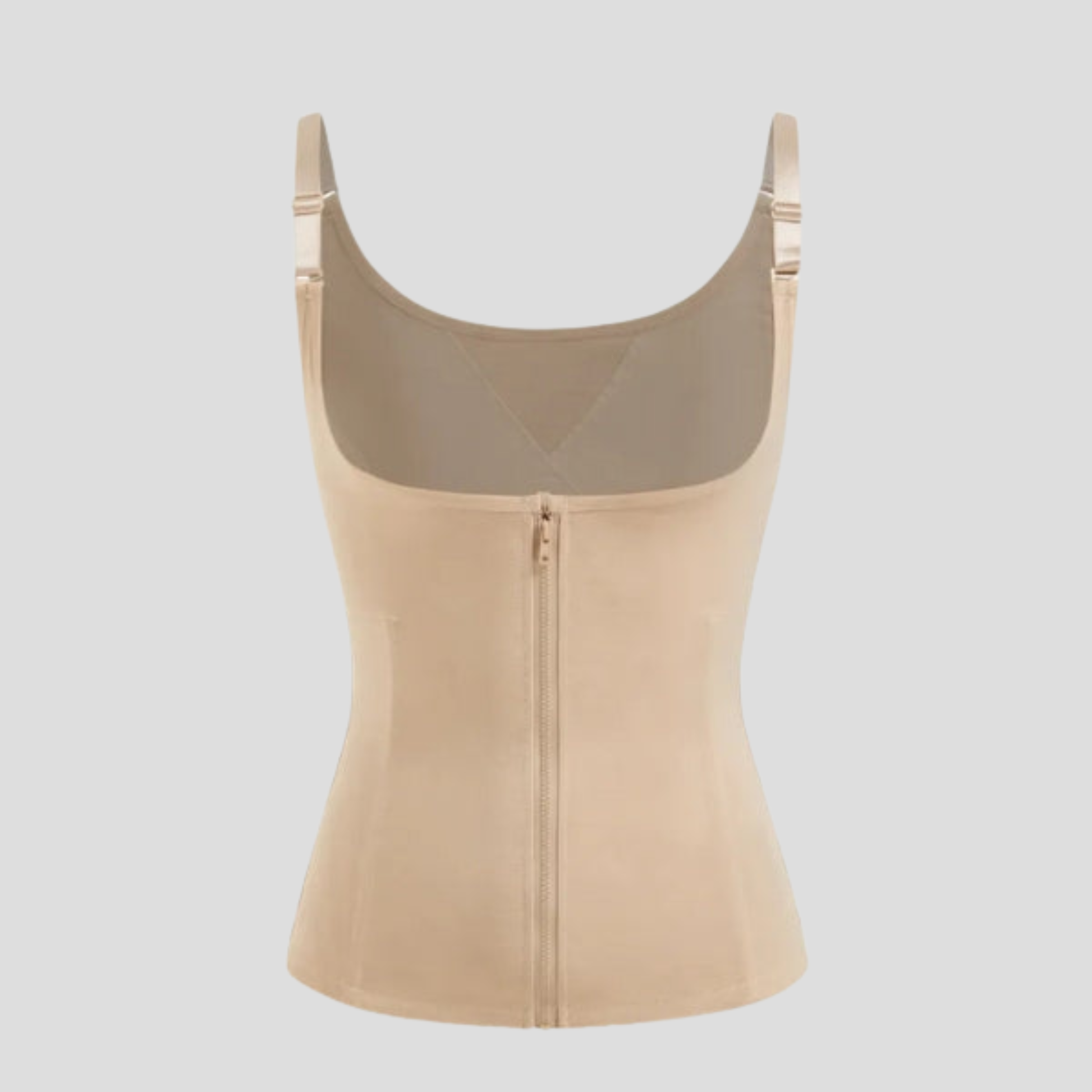 Women's zip-front shaping vest with panelled silhouette in black and beige