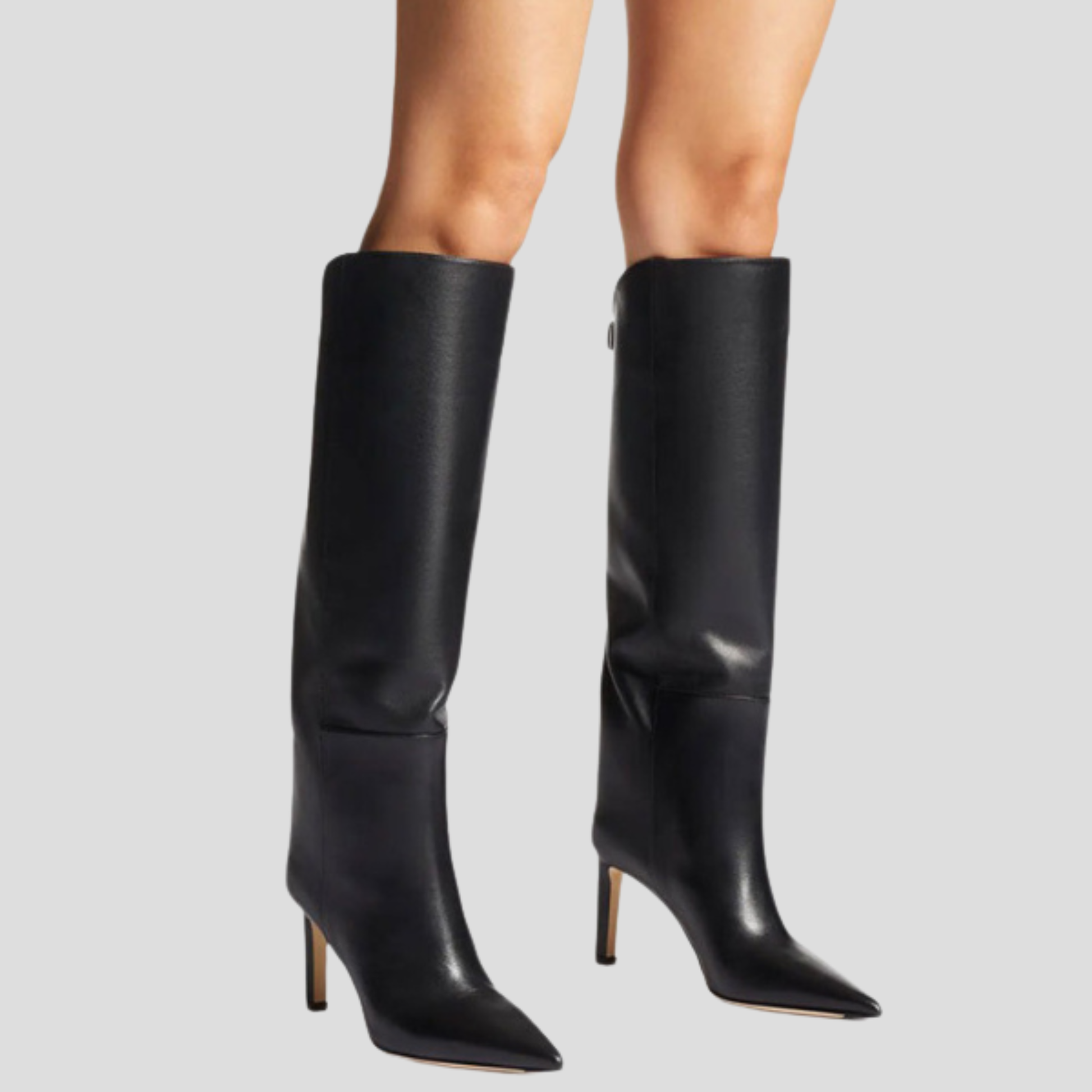 Women's knee-high stiletto heel boots shown in multiple colors