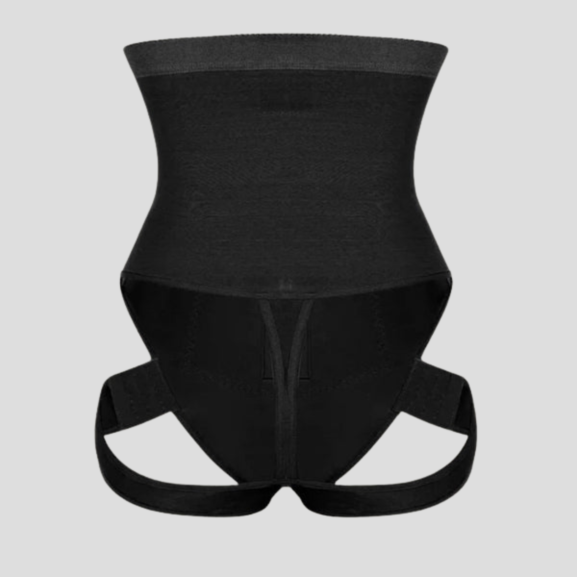 High-waist women's shaping brief with hook-front closure in black and beige