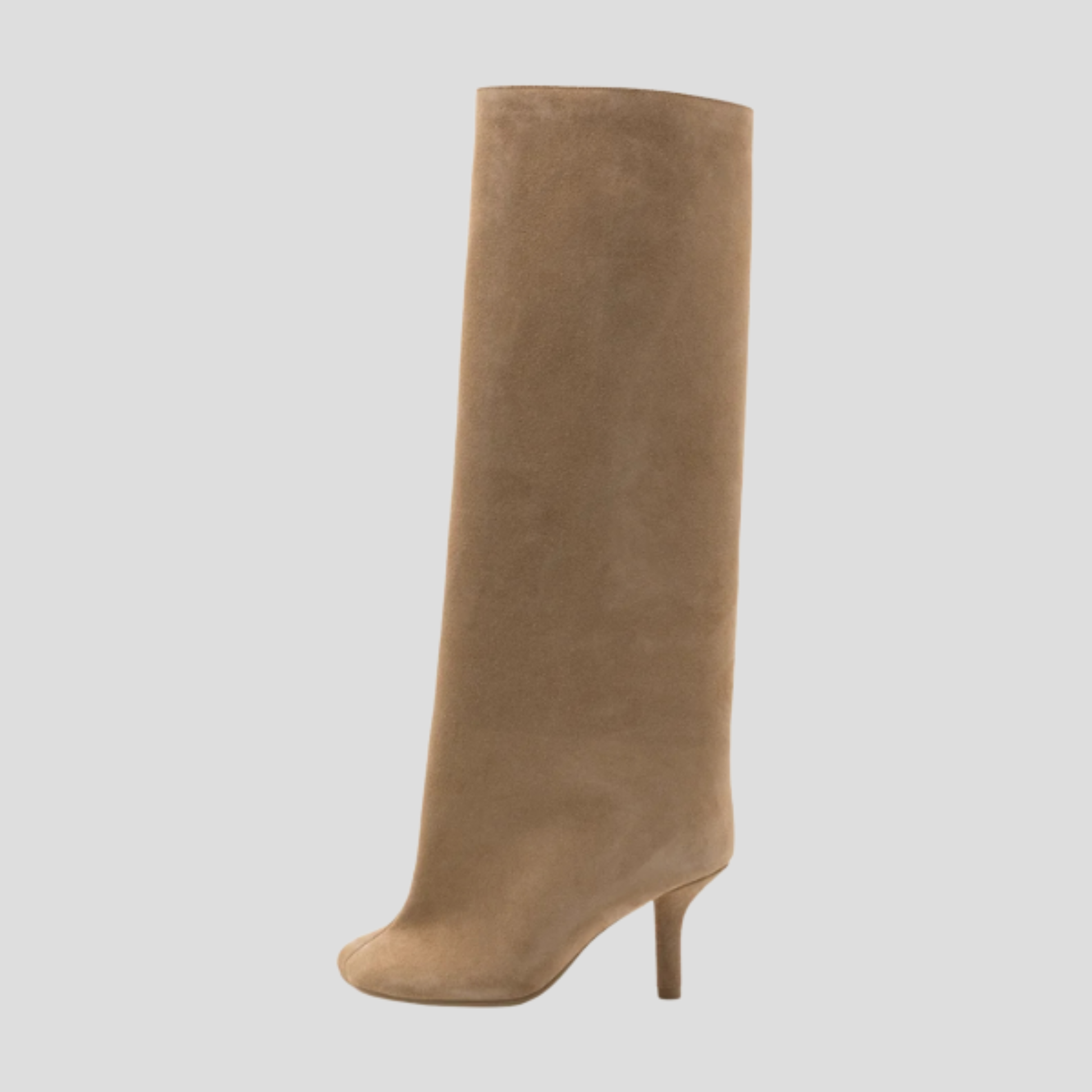 Women's knee-high slim heel boots in beige and olive green