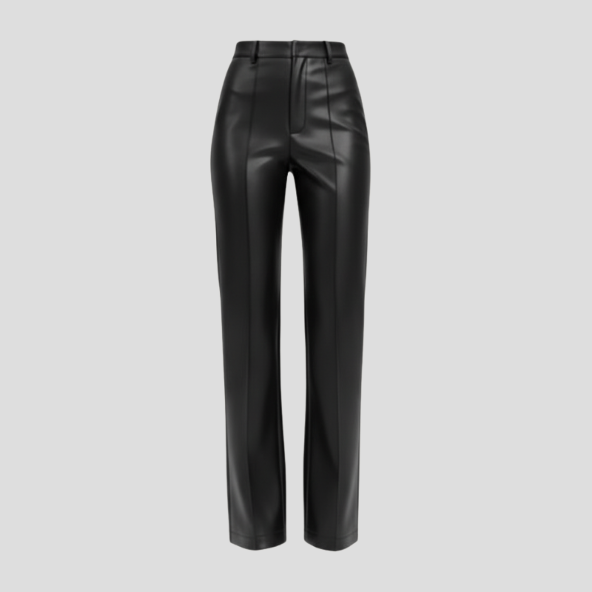 Women's black high-waist straight-leg trousers with a contoured, tailored waist