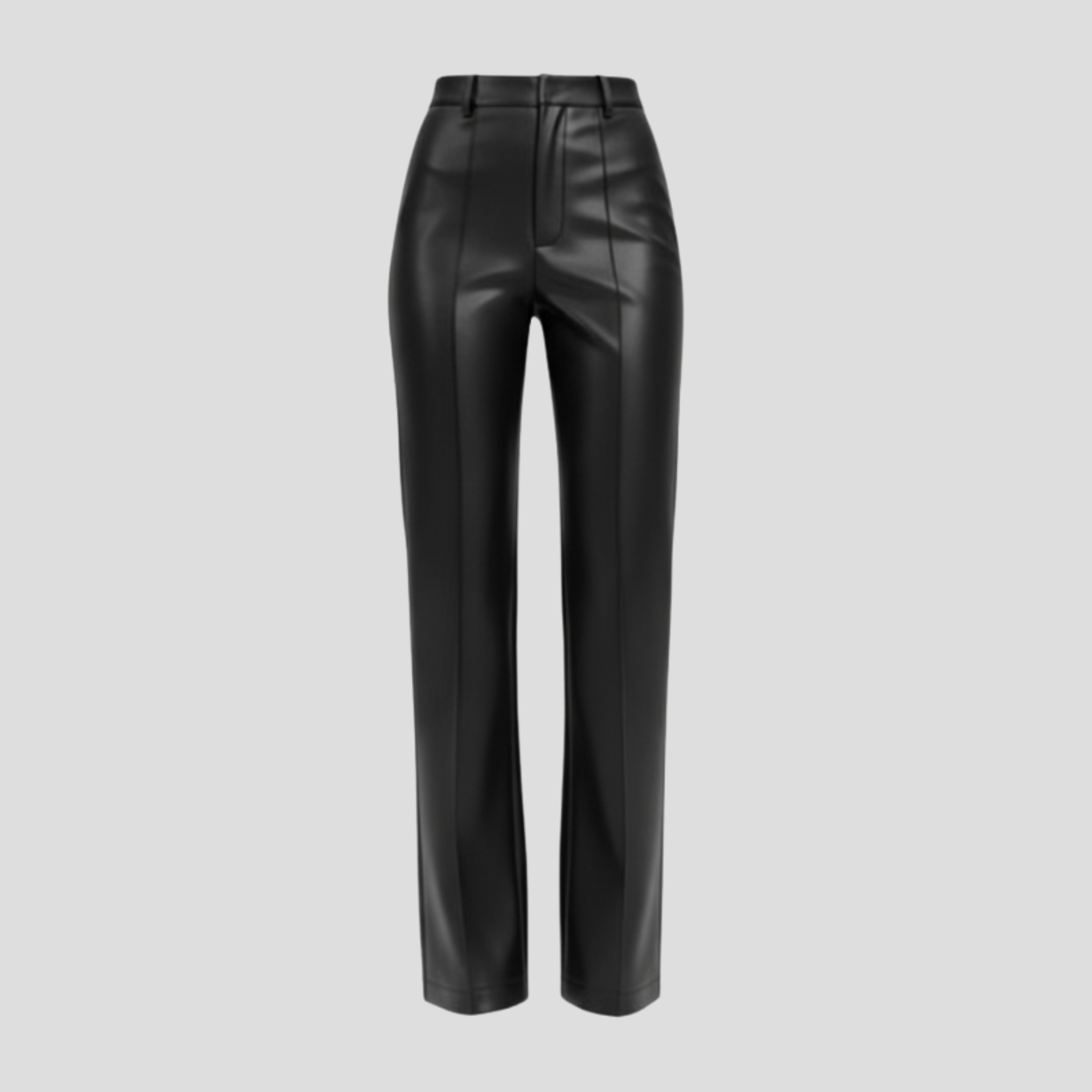 Women's black high-waist straight-leg trousers with a contoured, tailored waist