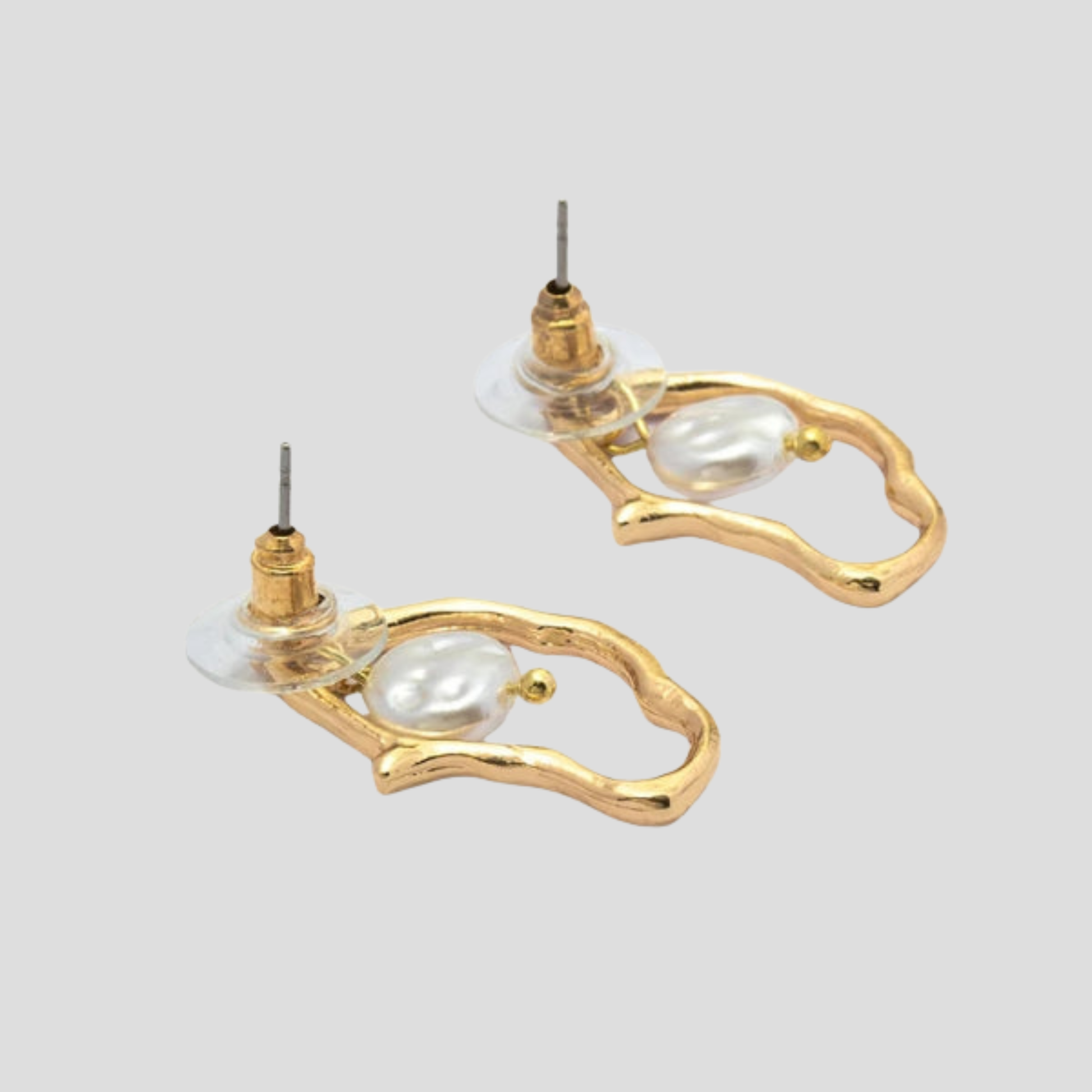 Gold-tone women's hoop earrings with organic open frame and bead charm detail