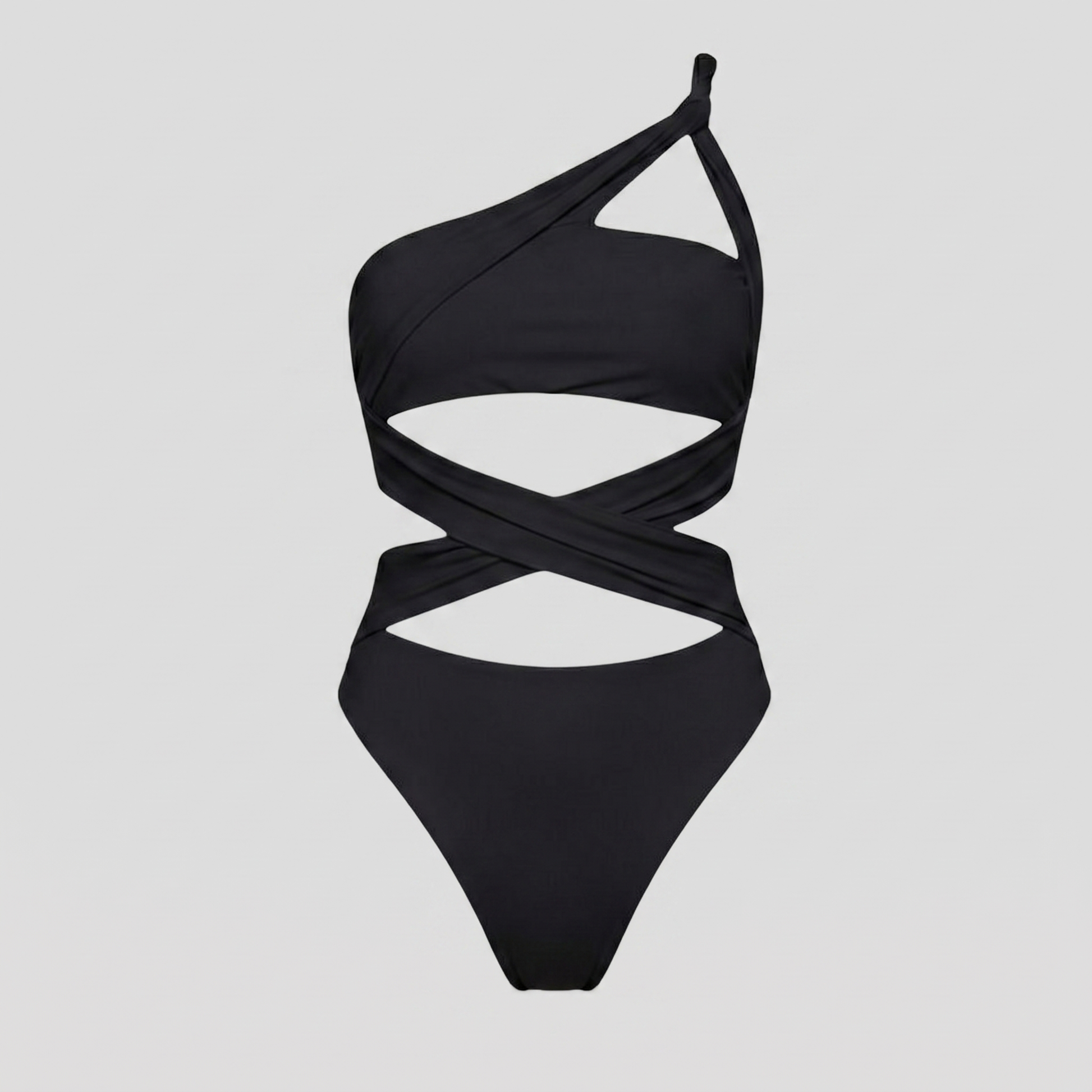 Women's one-shoulder one-piece swimsuit with wrap-around straps and cut-out detailing