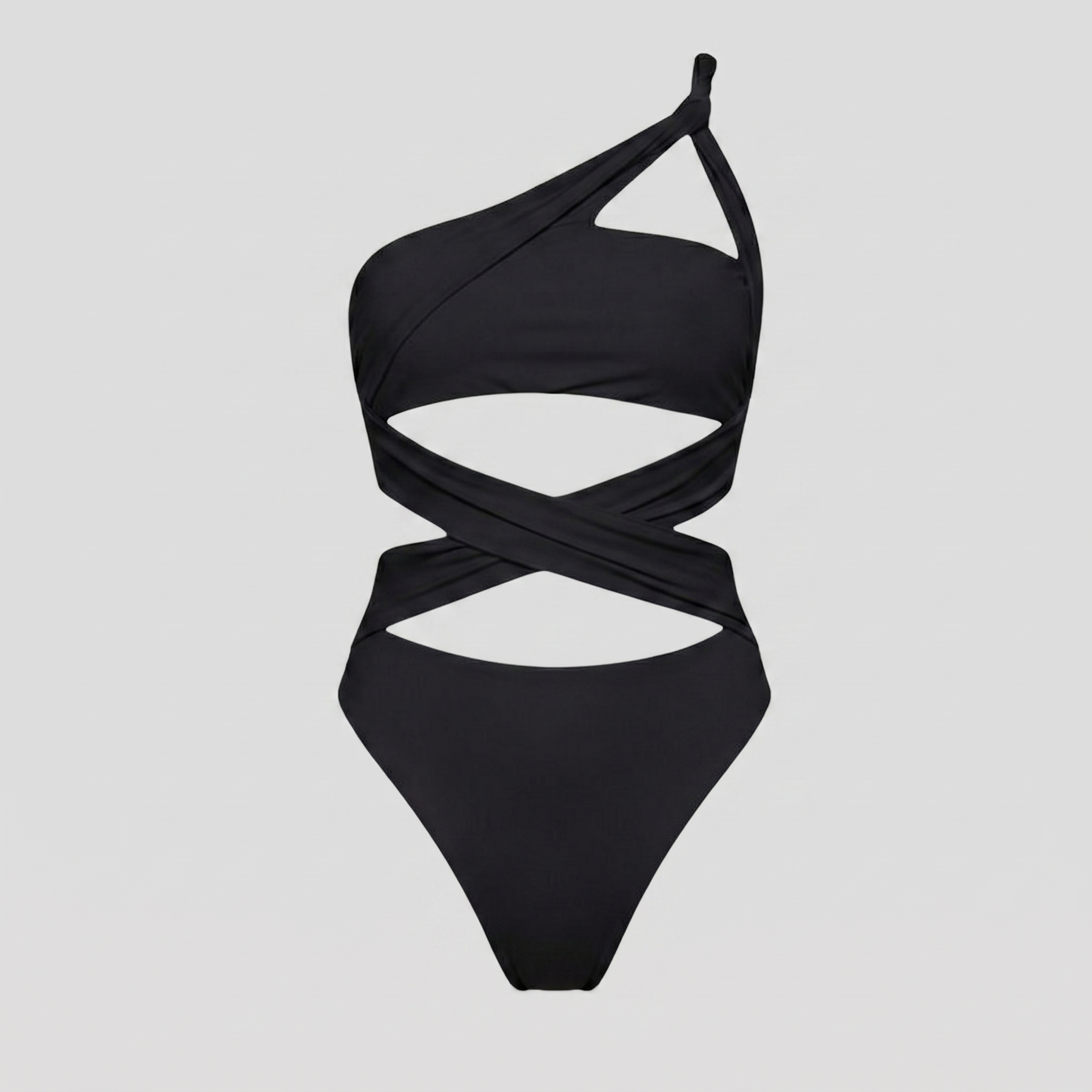 Women's one-shoulder one-piece swimsuit with wrap-around straps and cut-out detailing