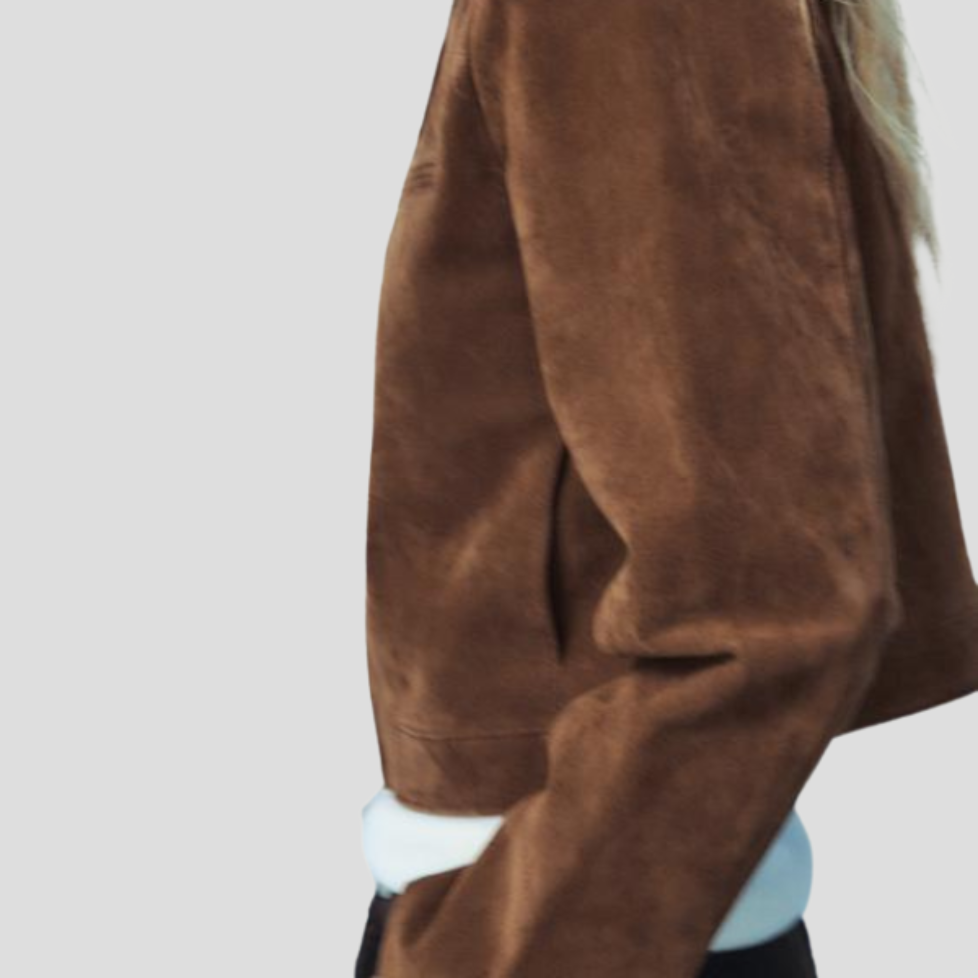 Brown cropped women's jacket with high collar and front zip detail