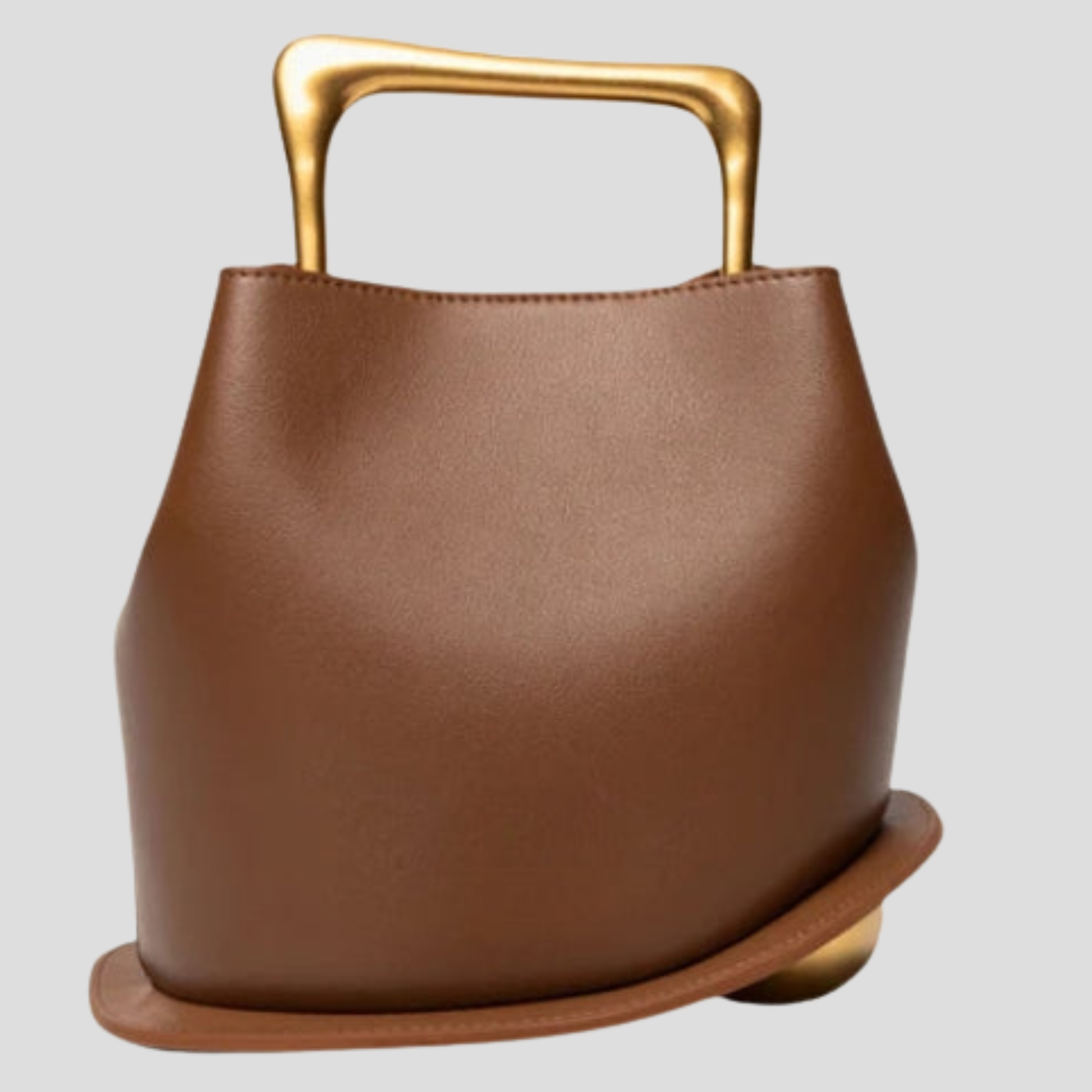Rounded mini handbag with sculpted handle shown in neutral colorways
