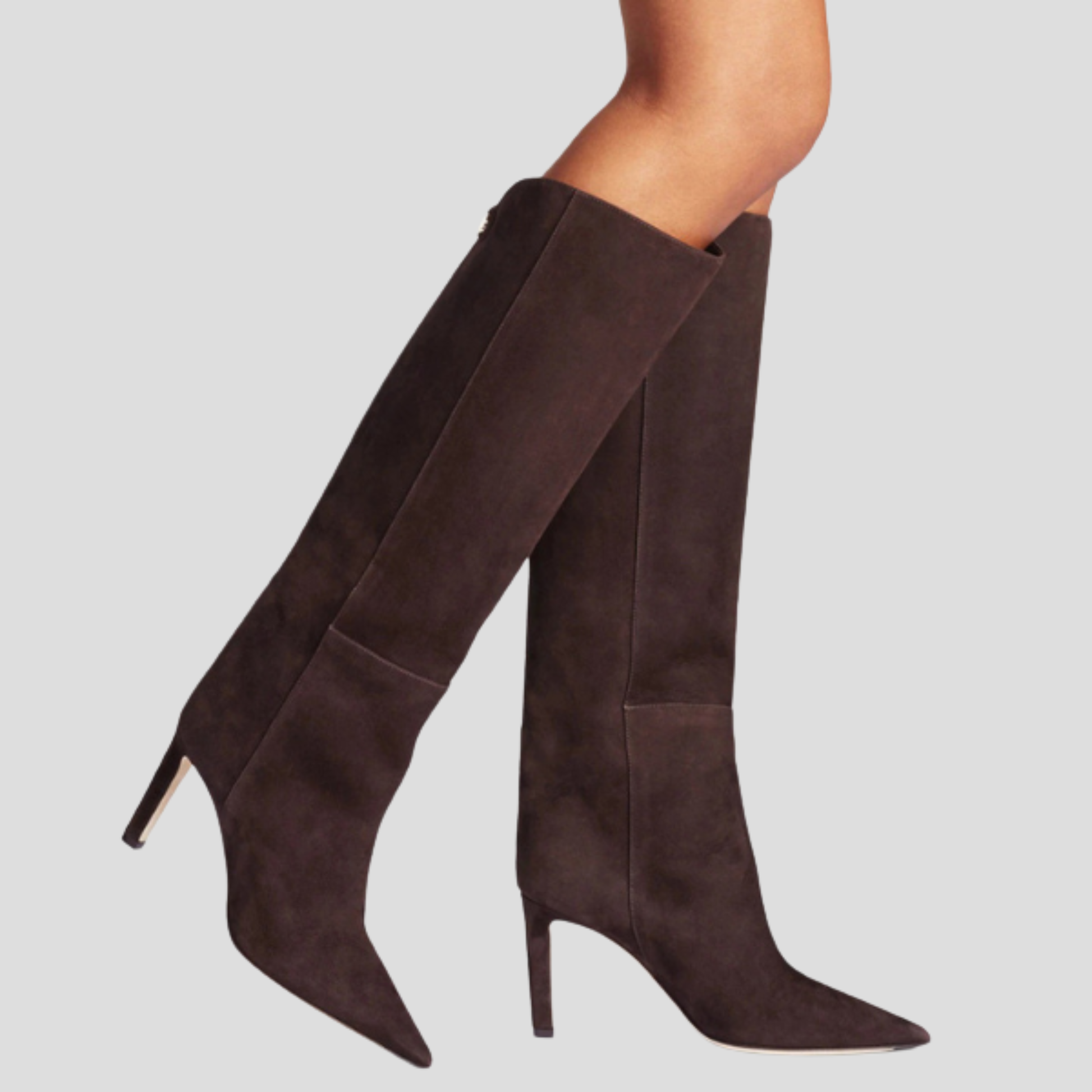 Women's knee-high stiletto heel boots shown in multiple colors