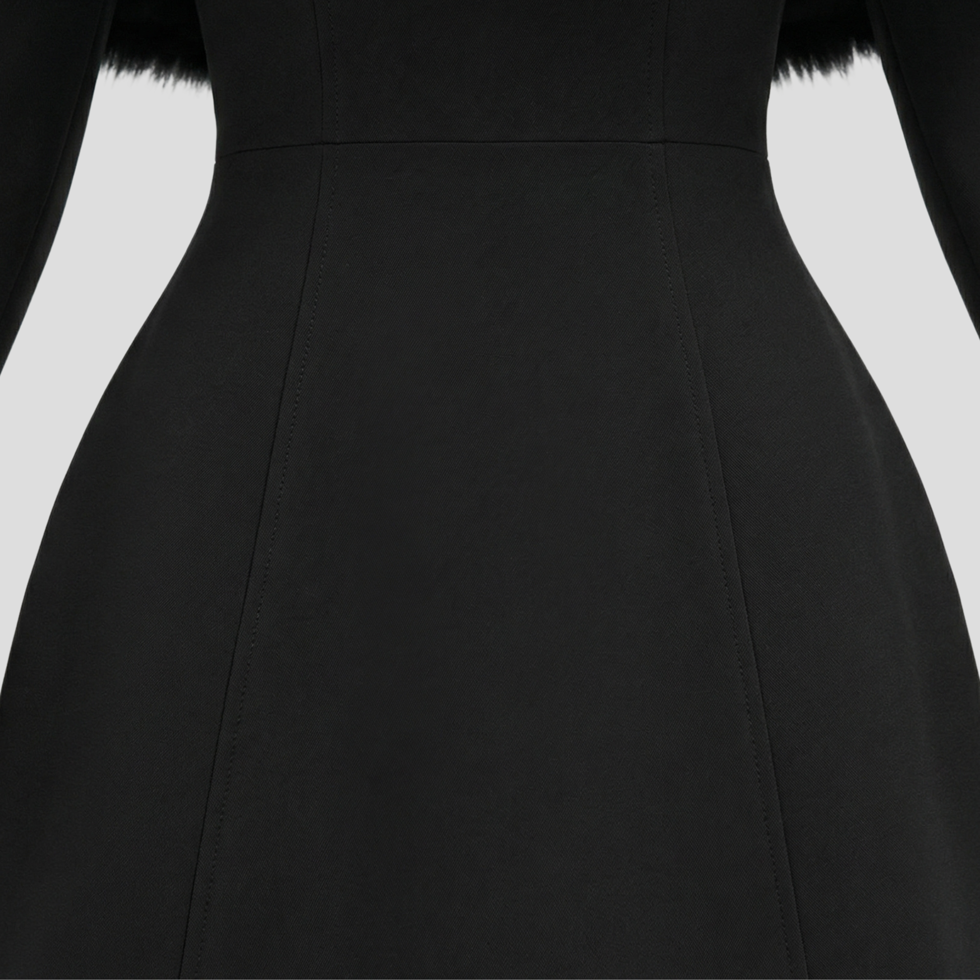 Black off-shoulder mini dress with flared hem for evening wear