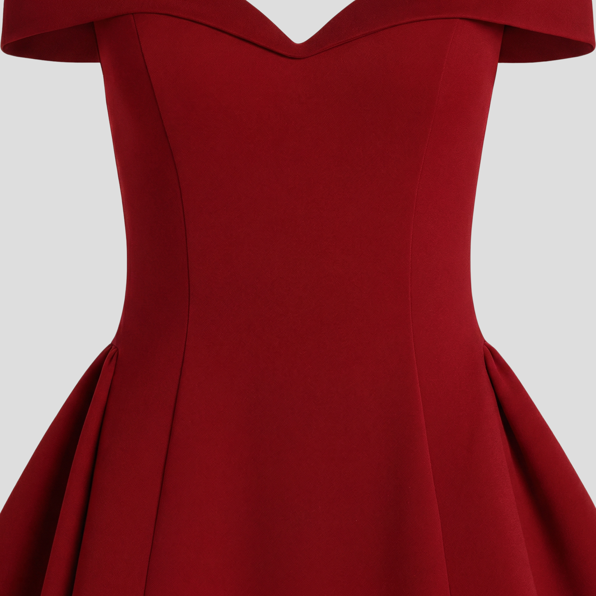 Off-shoulder mini dress with sweetheart neckline and flared hem in black and red