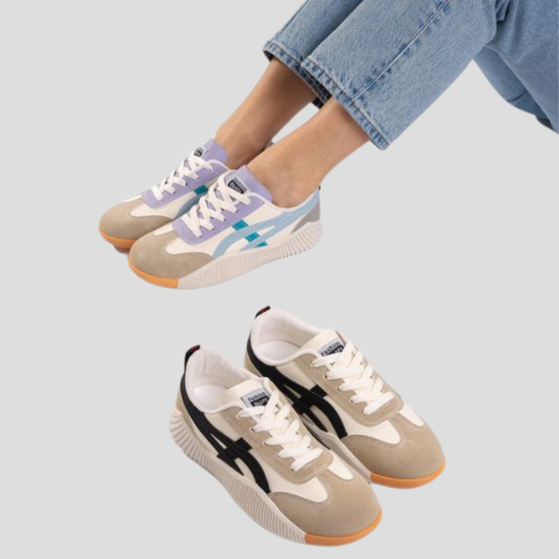 Women's low-profile sneakers with contrast panel detailing in white colorway