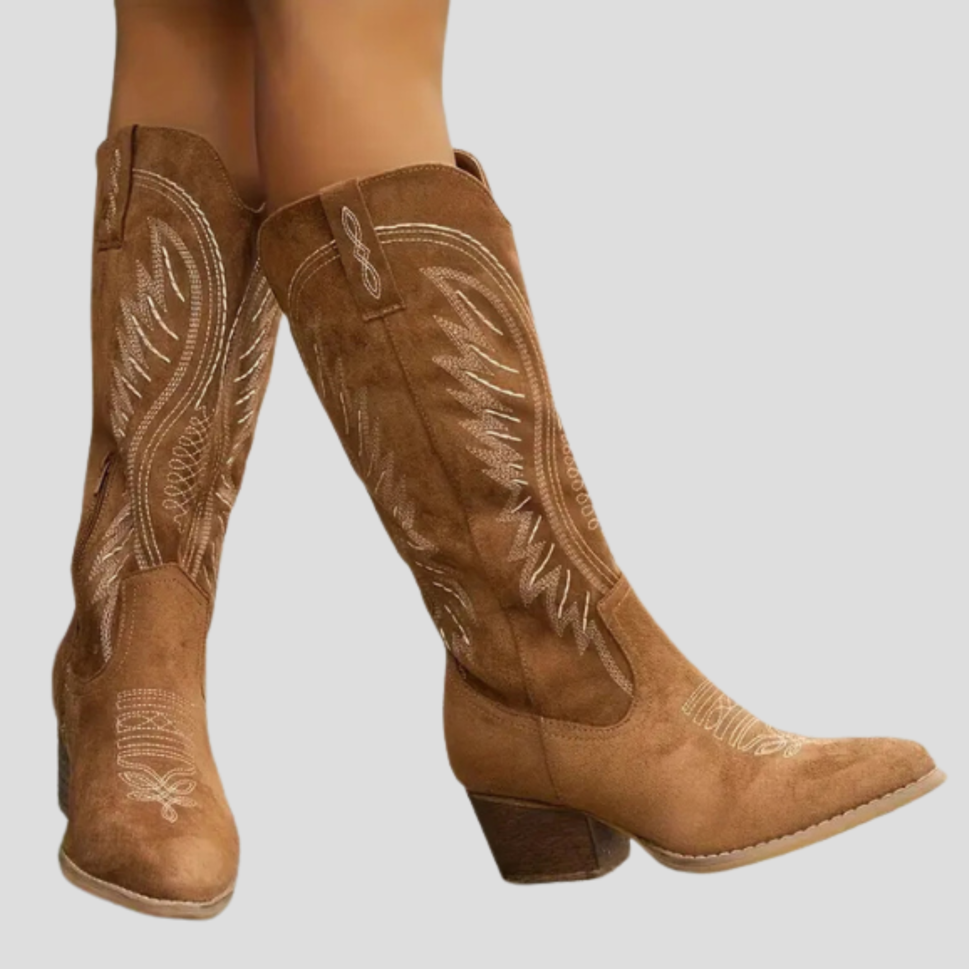 Women's Western-style embroidered pointed-toe boots with block heel