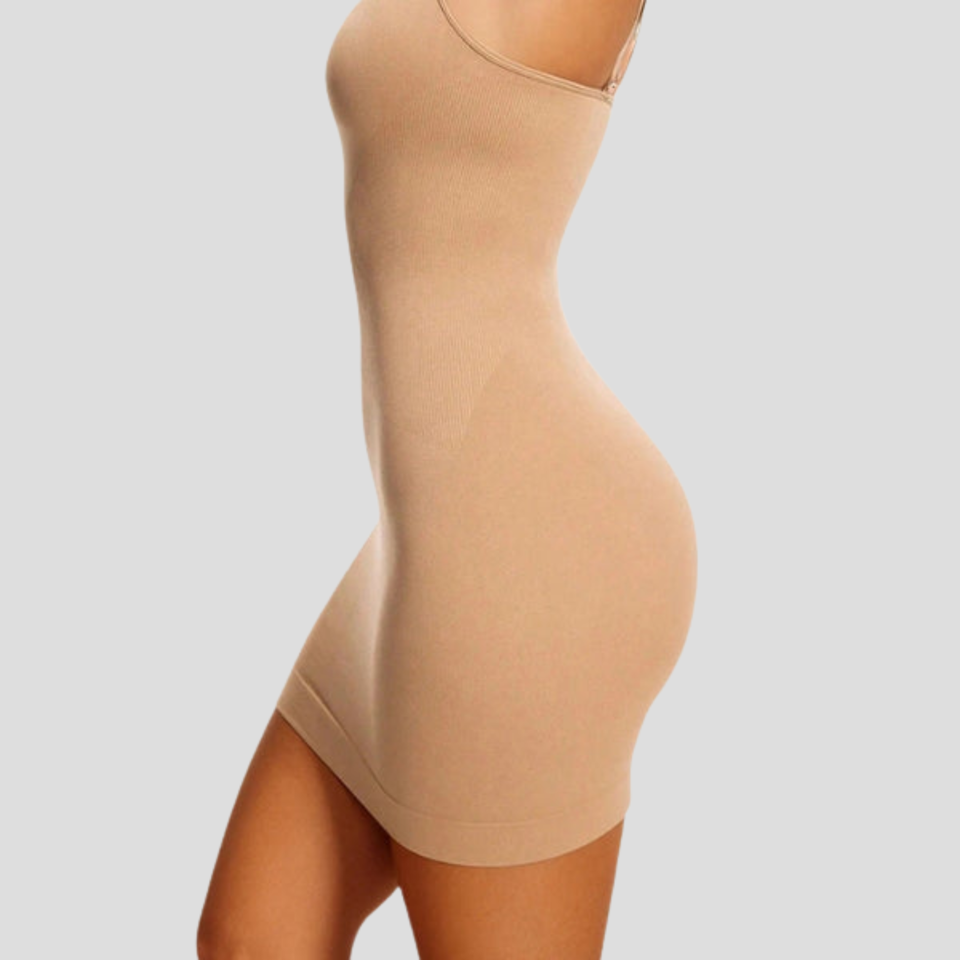 Beige seamless women's shaping slip dress for smooth layering under dresses
