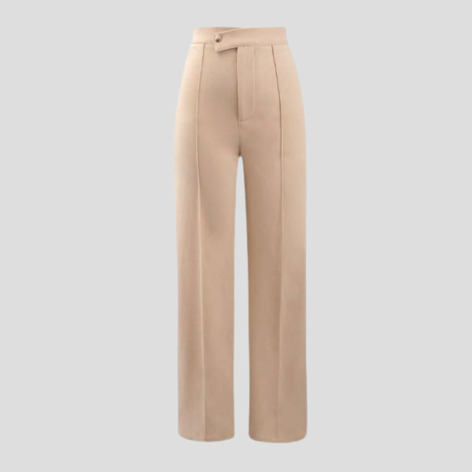 High-waist straight-leg women's trousers in beige, black, and brown for formal wear
