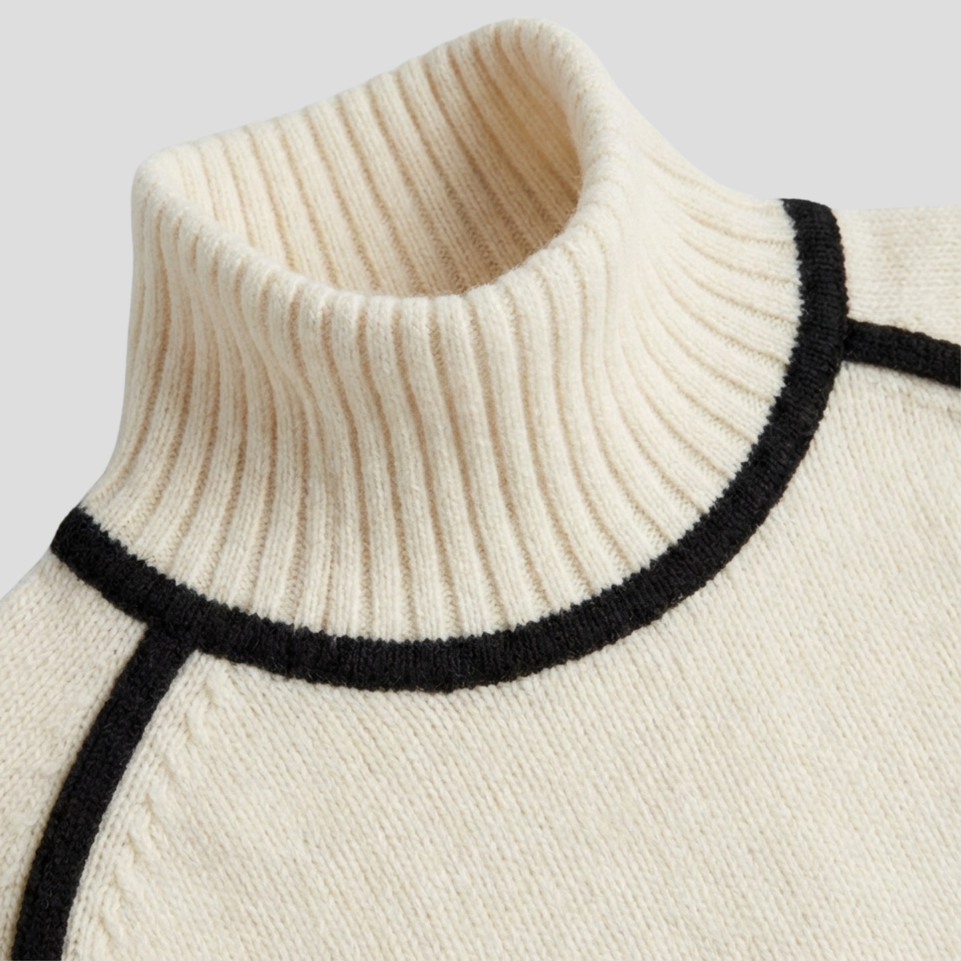 Women's high neck long sleeve sweater with a clean, structured silhouette