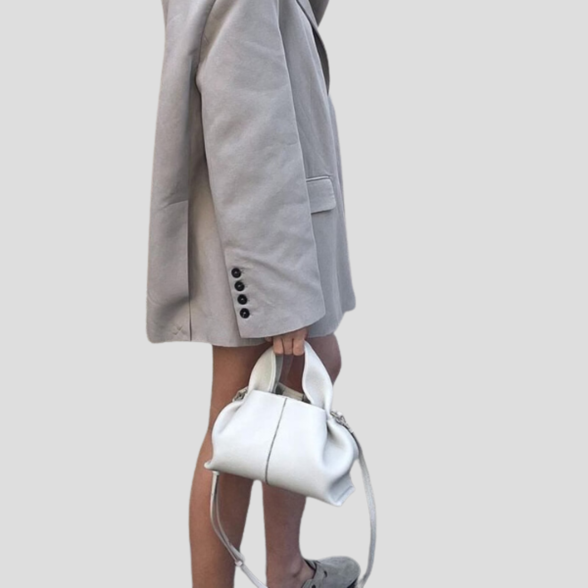 Structured tote bag with top handle, shown in black, beige, brown, and white