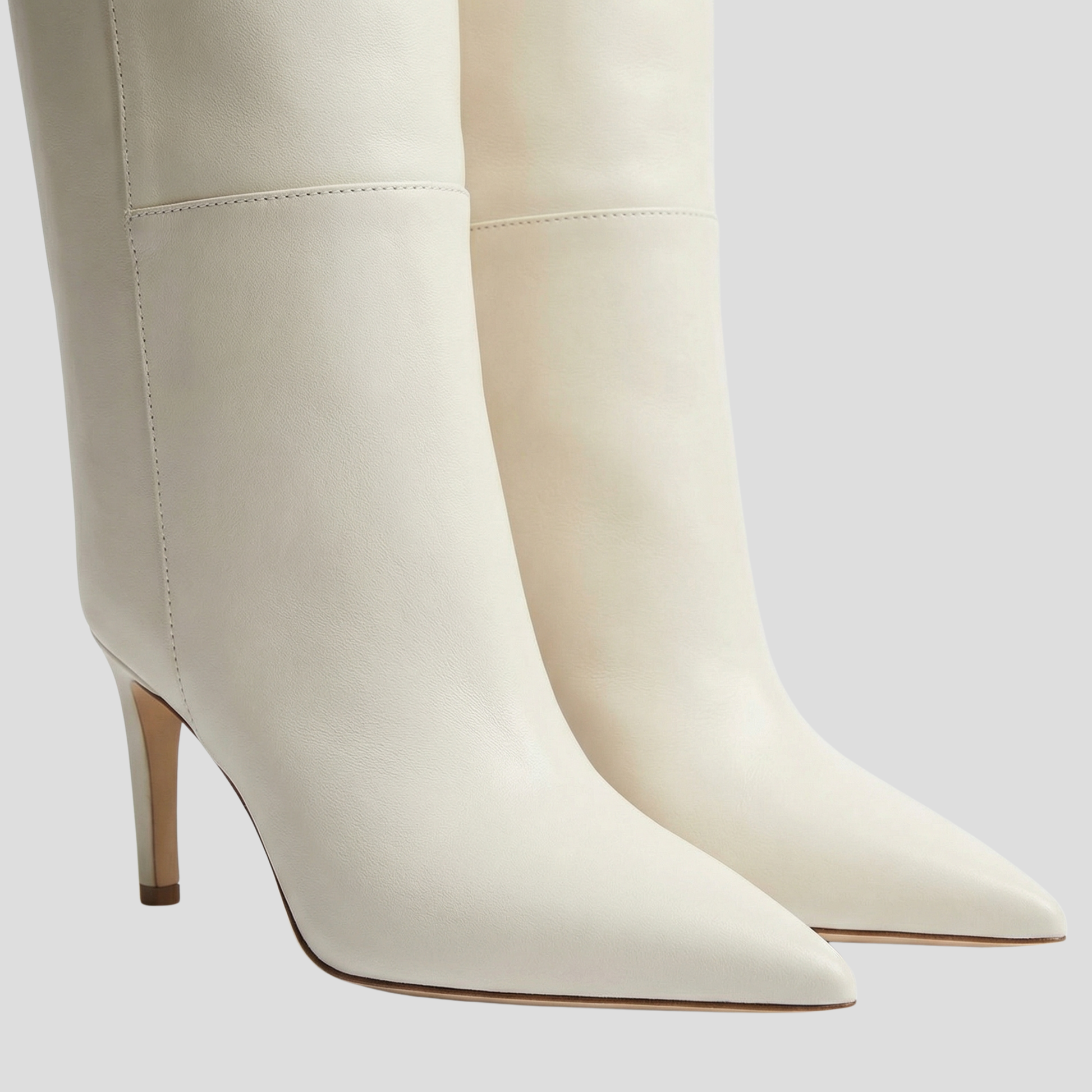 Women's knee-high stiletto heel boots shown in multiple colors
