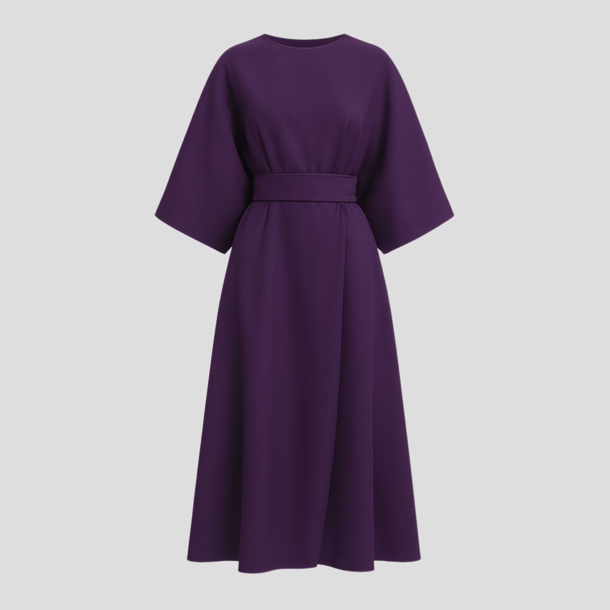 Women's belted floor-length maxi dress with a flowing skirt and defined waist