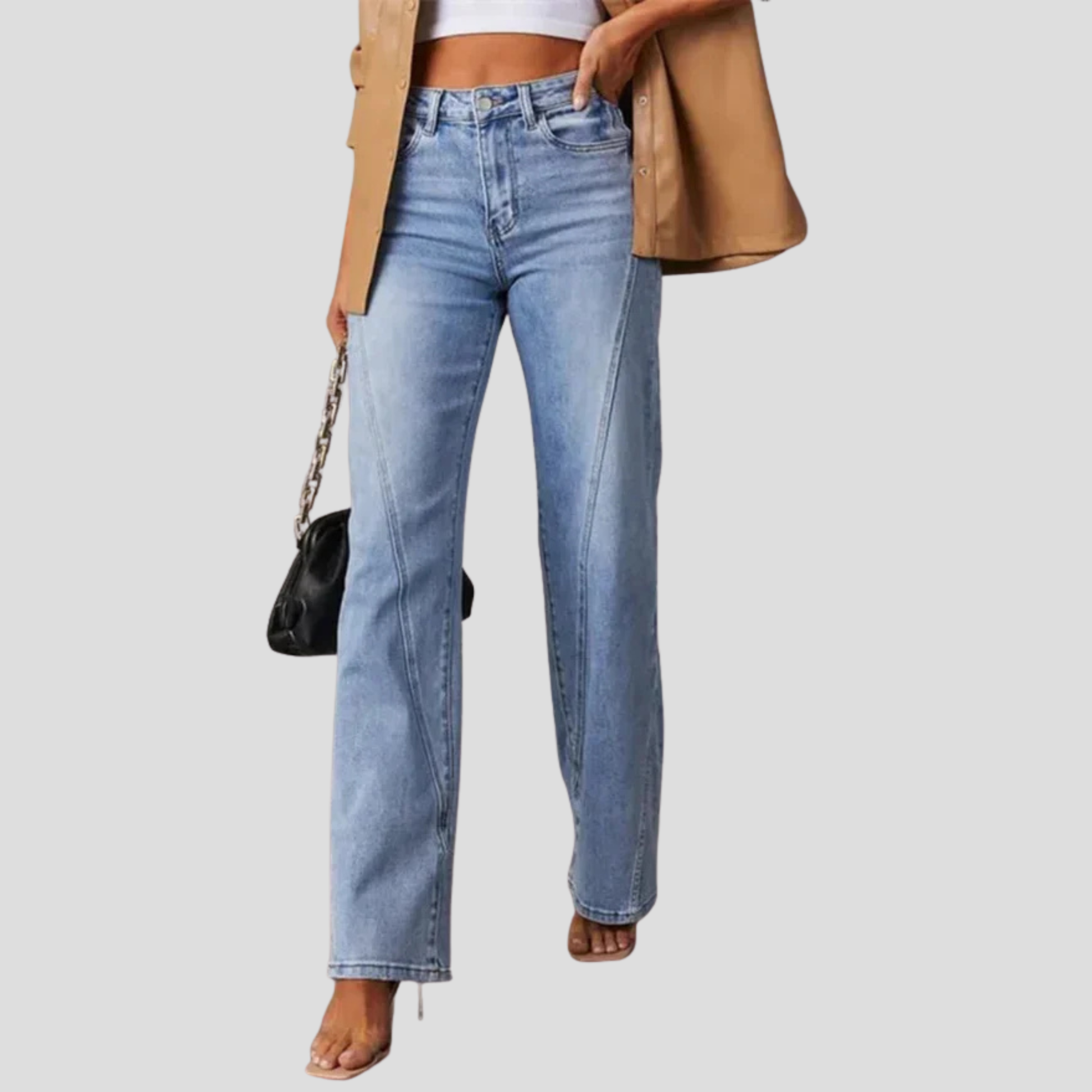 Women's high-waist wide-leg blue jeans styled for casual everyday wear