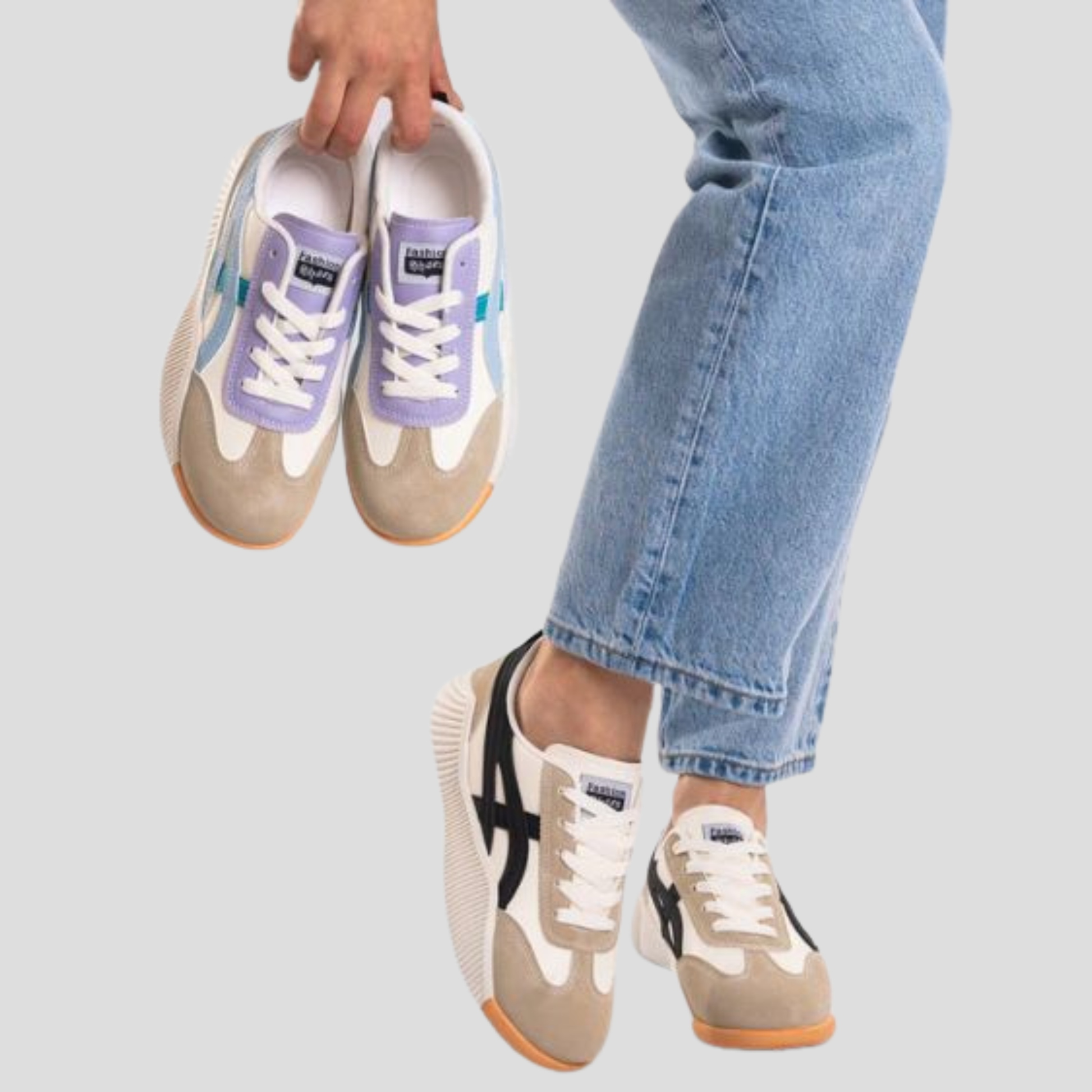 Women's low-profile sneakers with contrast panel detailing in white colorway