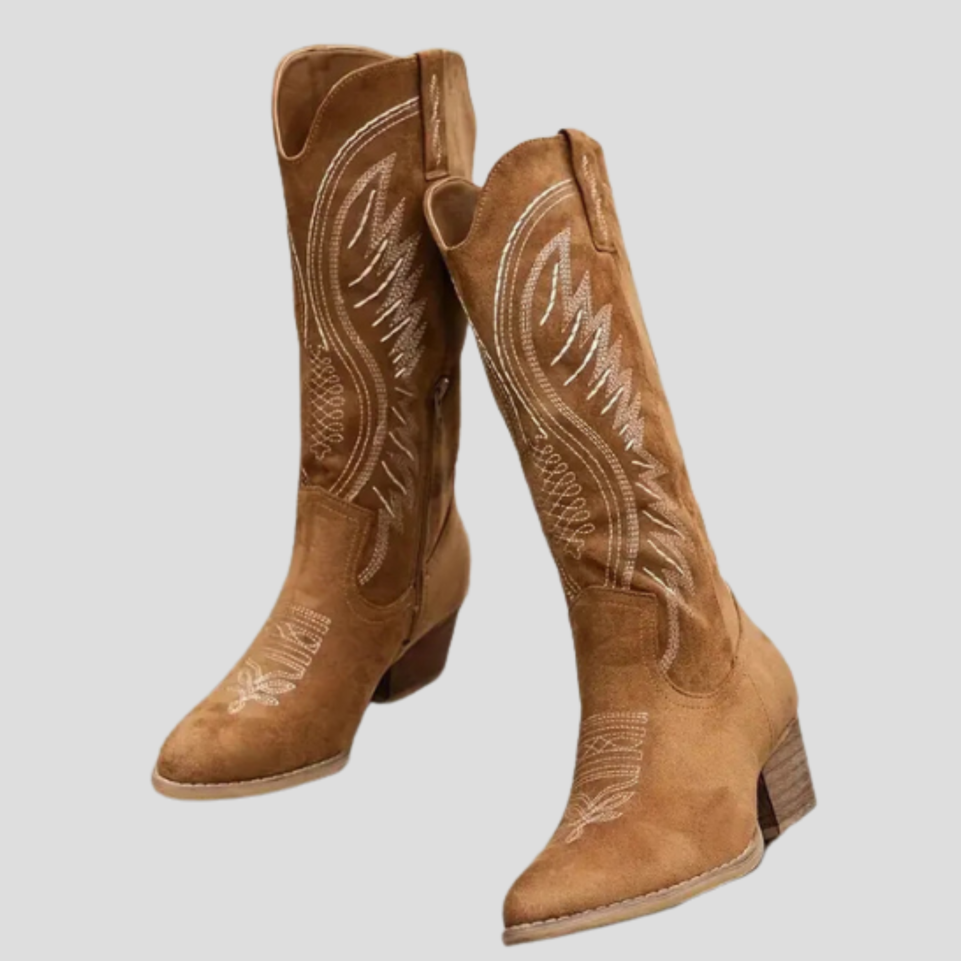 Women's Western-style embroidered pointed-toe boots with block heel