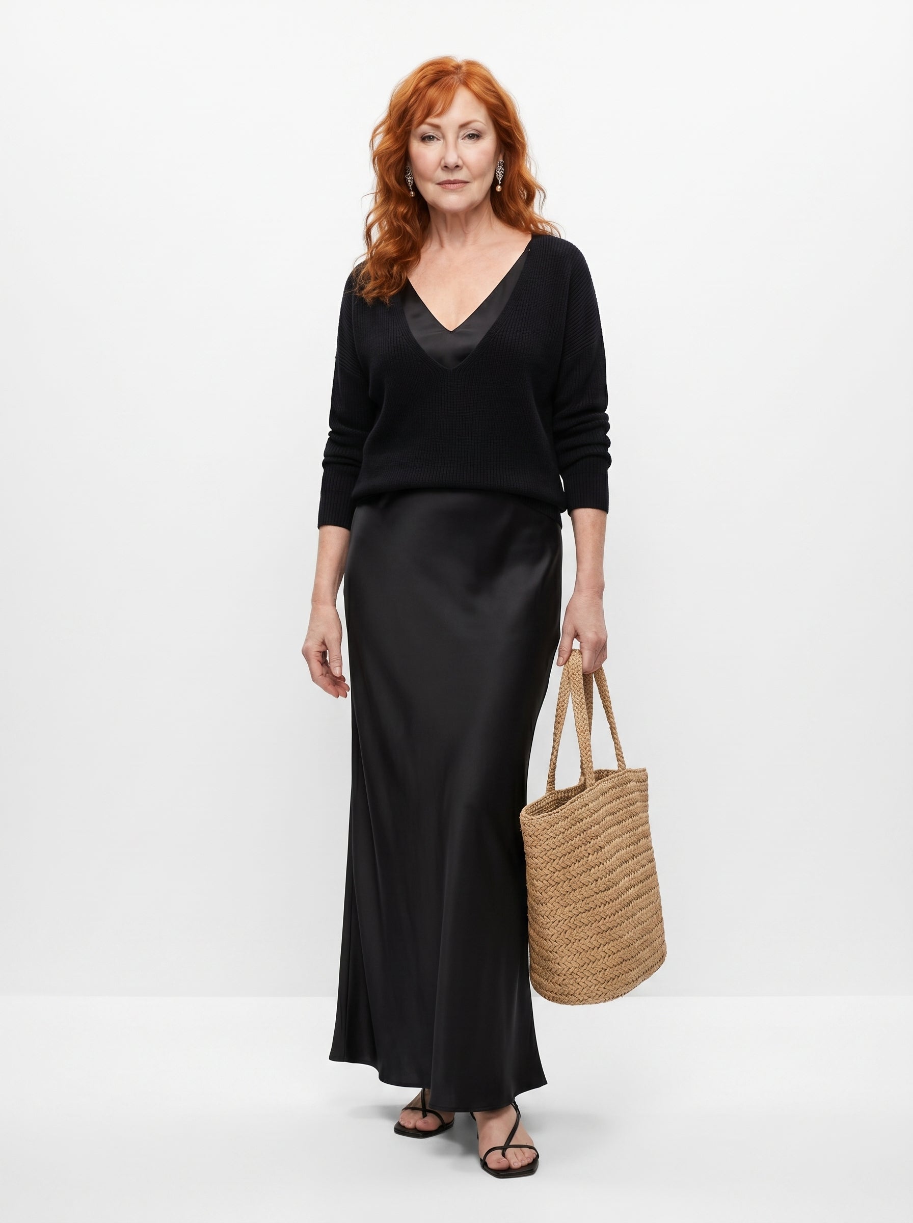 ELENA | SATIN MIDI DRESS & SOFT KNIT SWEATER SET