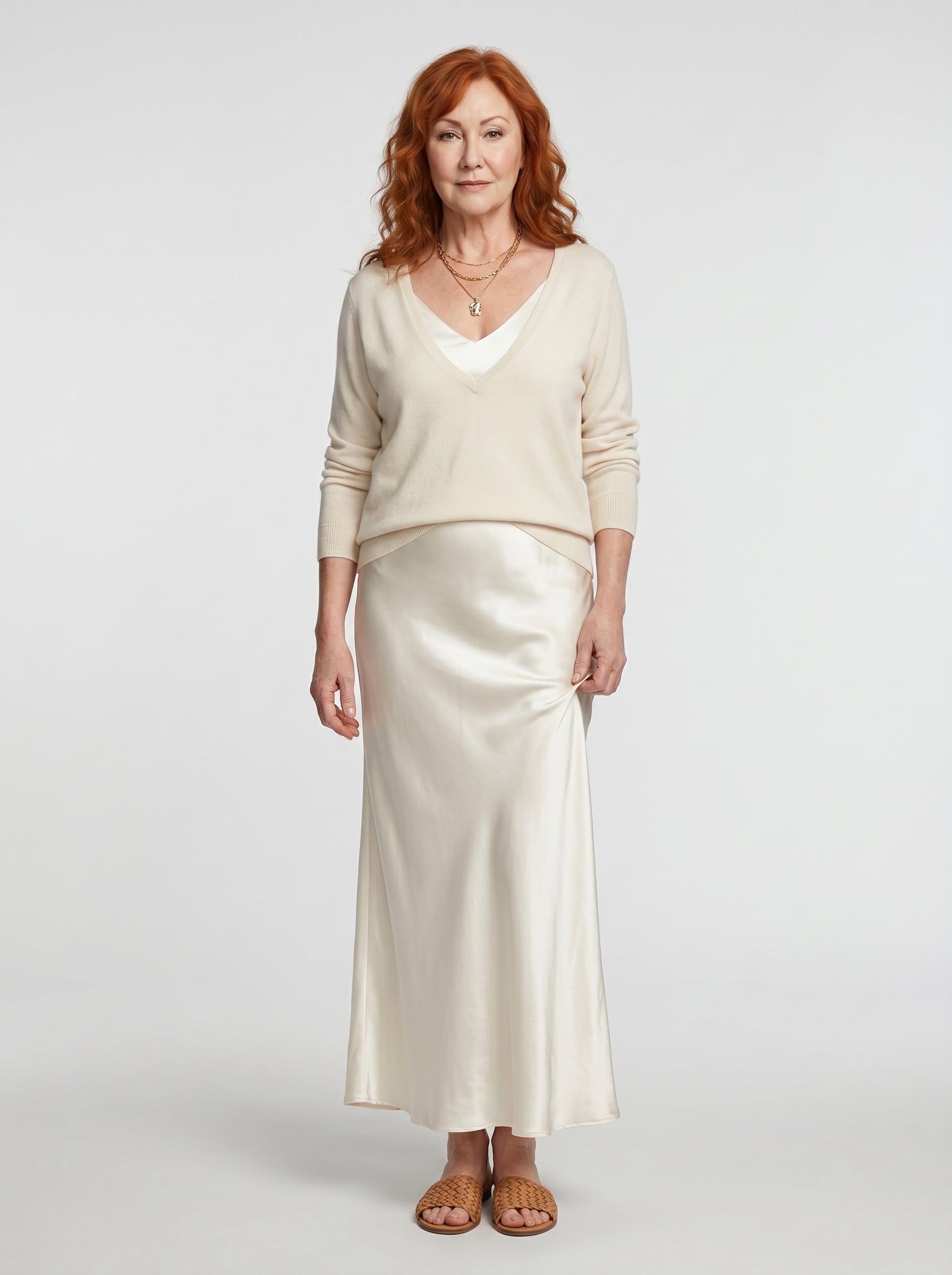 ELENA | SATIN MIDI DRESS & SOFT KNIT SWEATER SET
