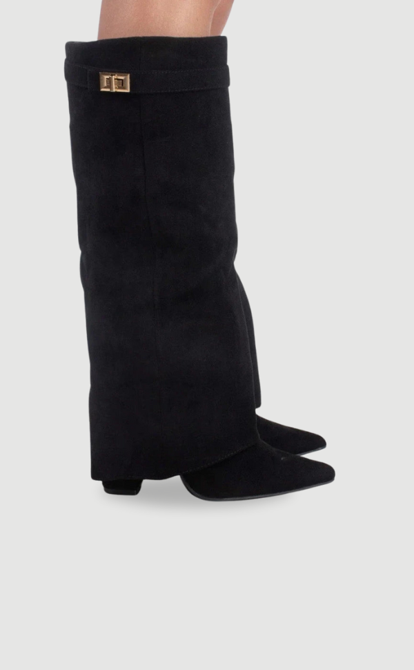 Elegant women's suede and leather boots with subtle golden accents