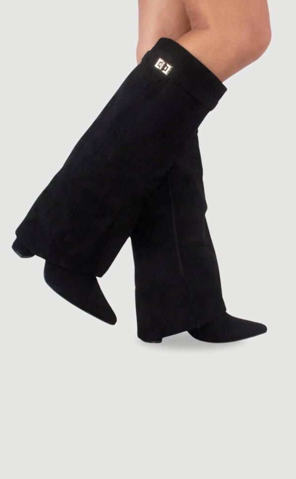 Elegant women's suede and leather boots with subtle golden accents