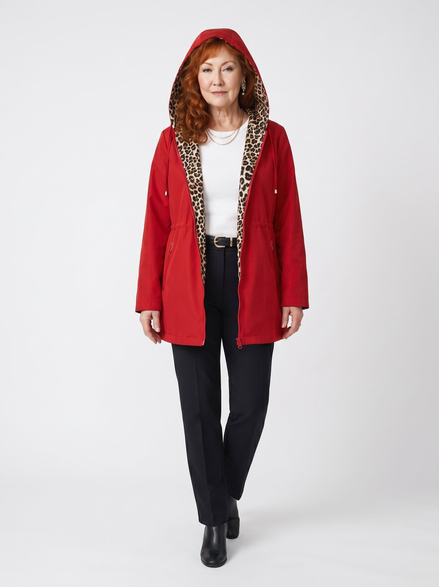 SIOBHÁN | REVERSIBLE LEOPARD TRIM HOODED JACKET