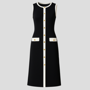 Black sleeveless midi dress with contrast trim detail for evening wear