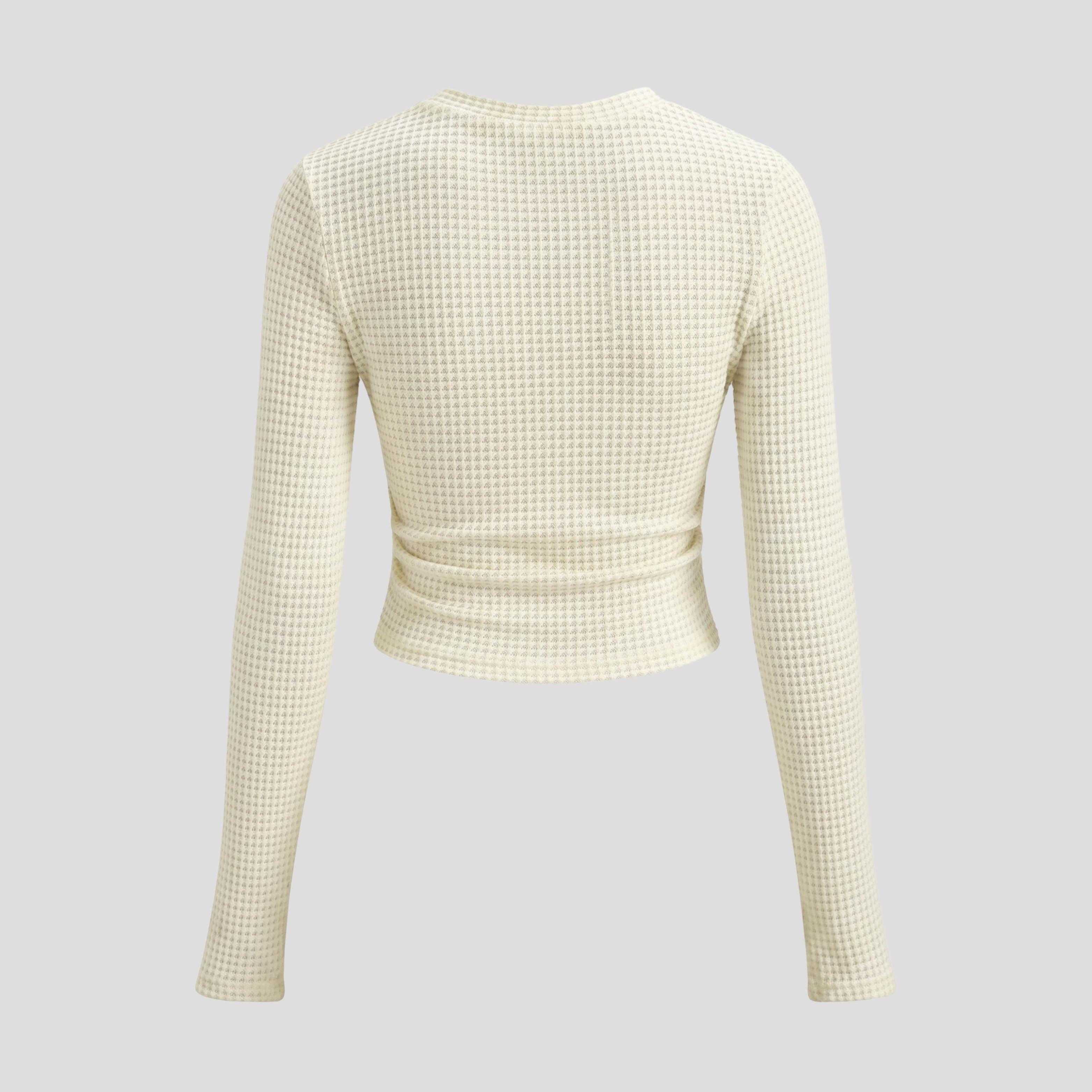 Women's textured long-sleeve top with contoured lines, shown in neutral tones