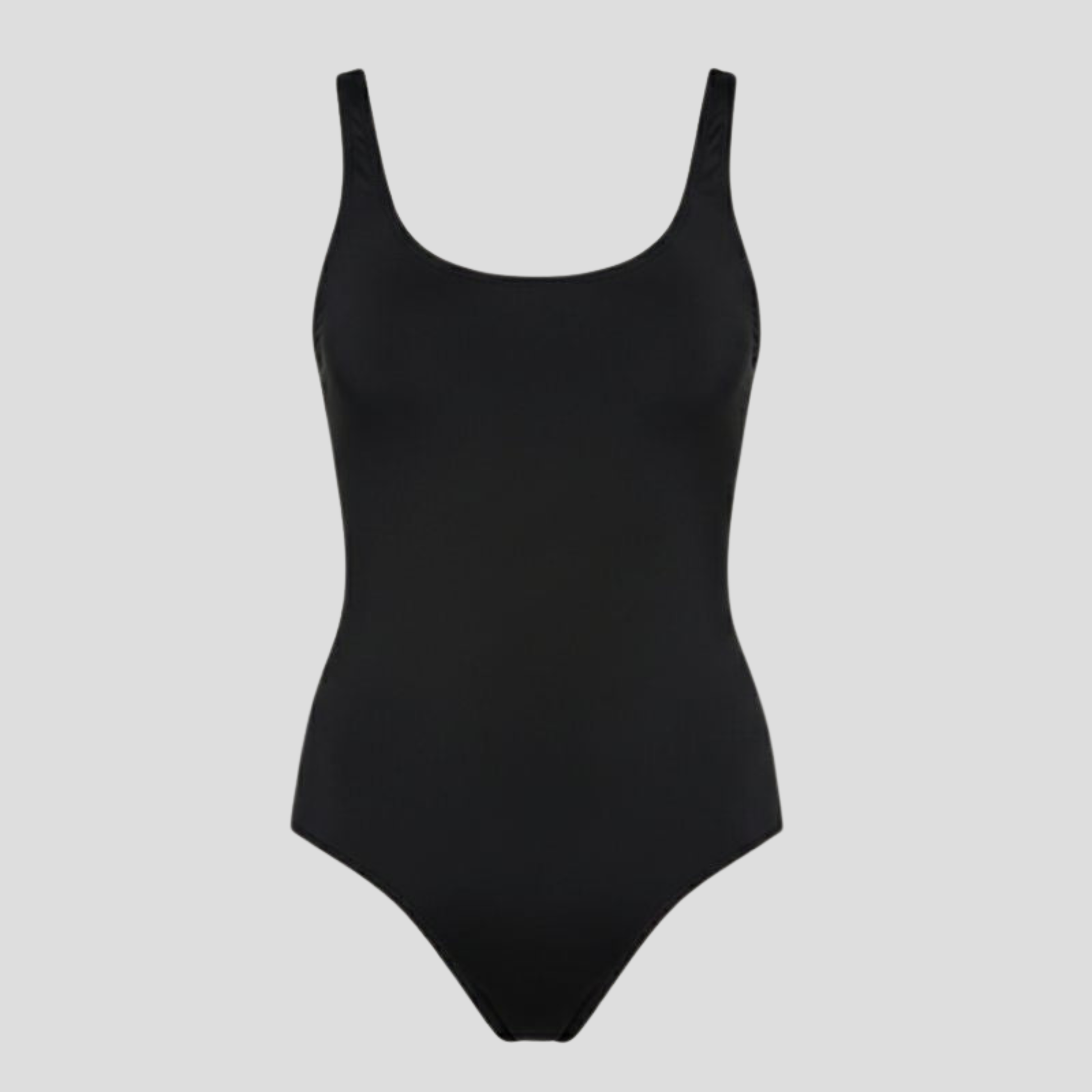 Women's scoop neck one-piece swimsuit with open-back detail in black