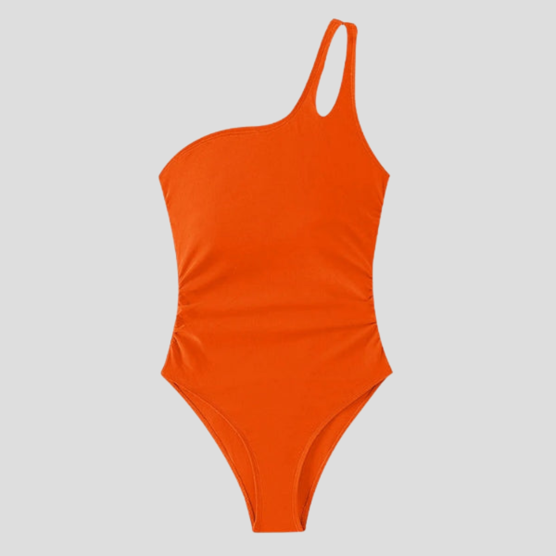Women's one-shoulder one-piece swimsuit with side ruching and asymmetric back strap
