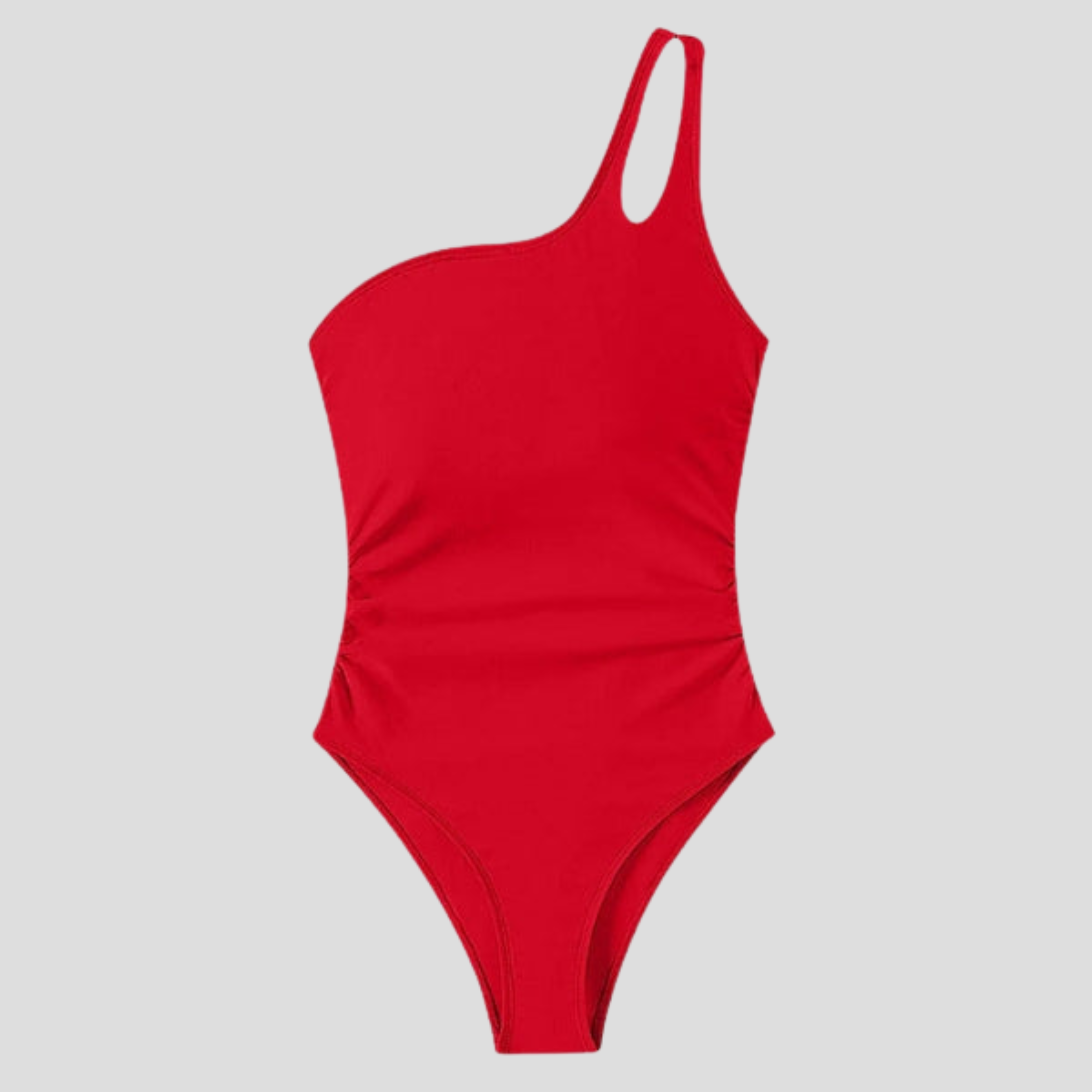 Women's one-shoulder one-piece swimsuit with side ruching and asymmetric back strap