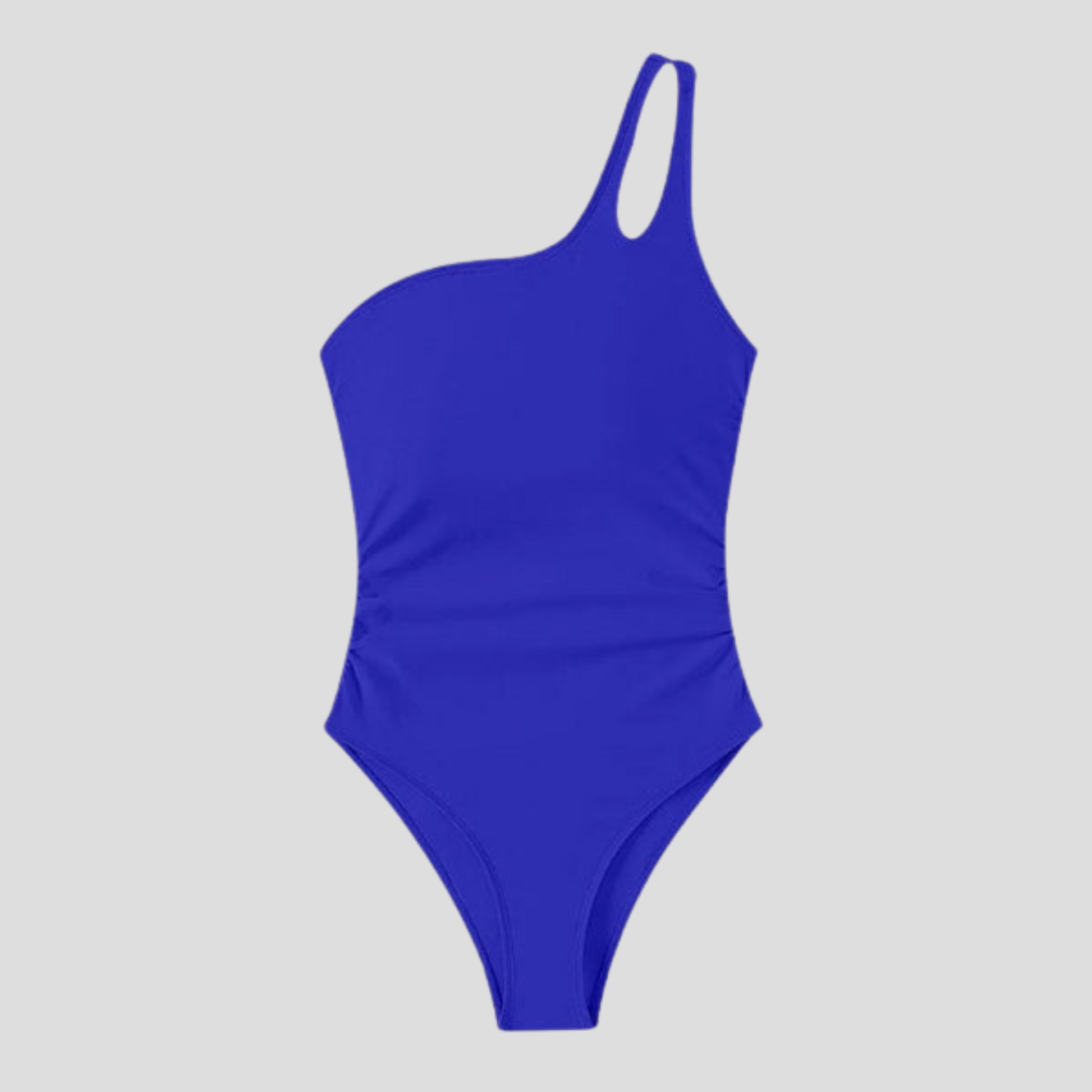 Women's one-shoulder one-piece swimsuit with side ruching and asymmetric back strap