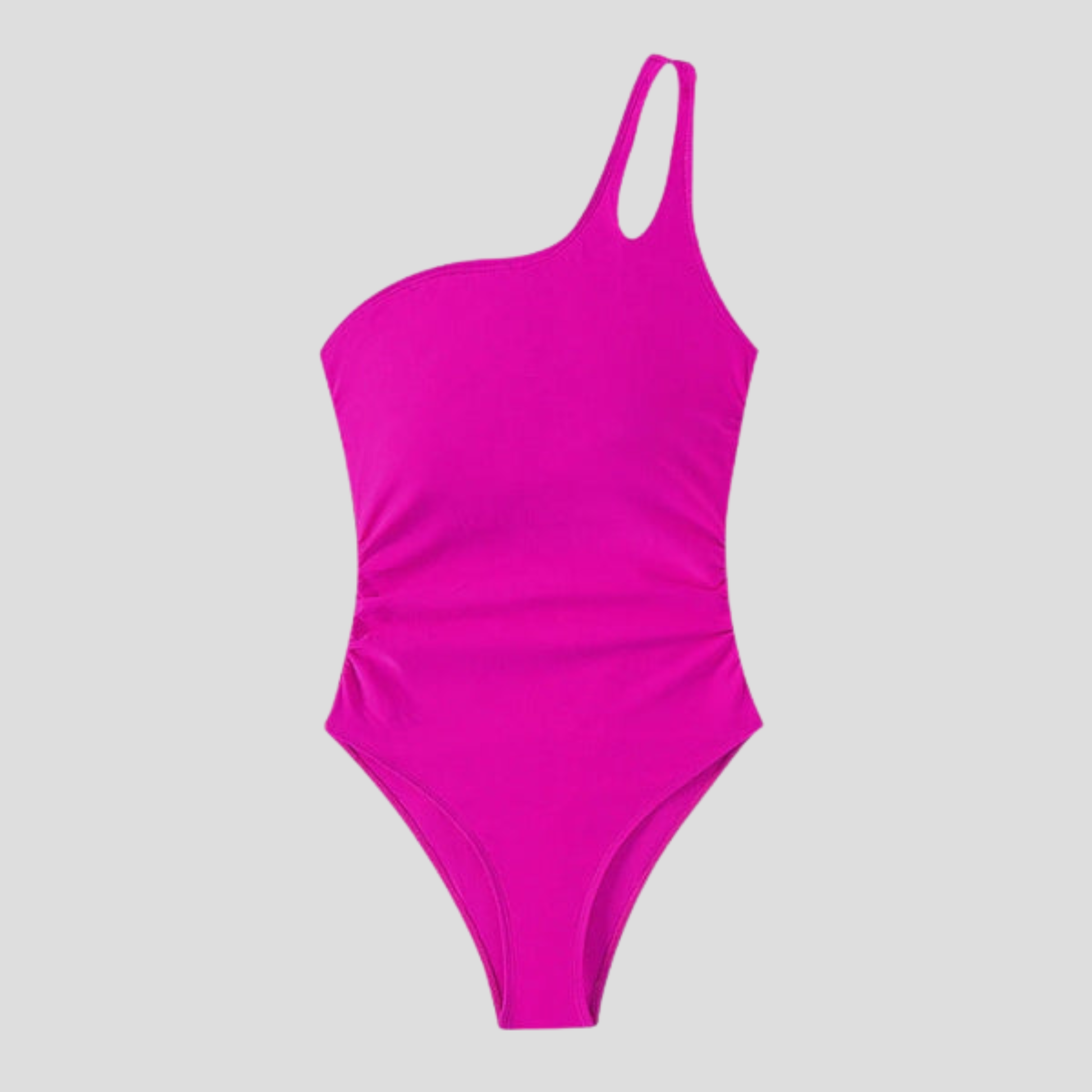 Women's one-shoulder one-piece swimsuit with side ruching and asymmetric back strap