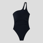 Women's one-shoulder one-piece swimsuit with side ruching and asymmetric back strap