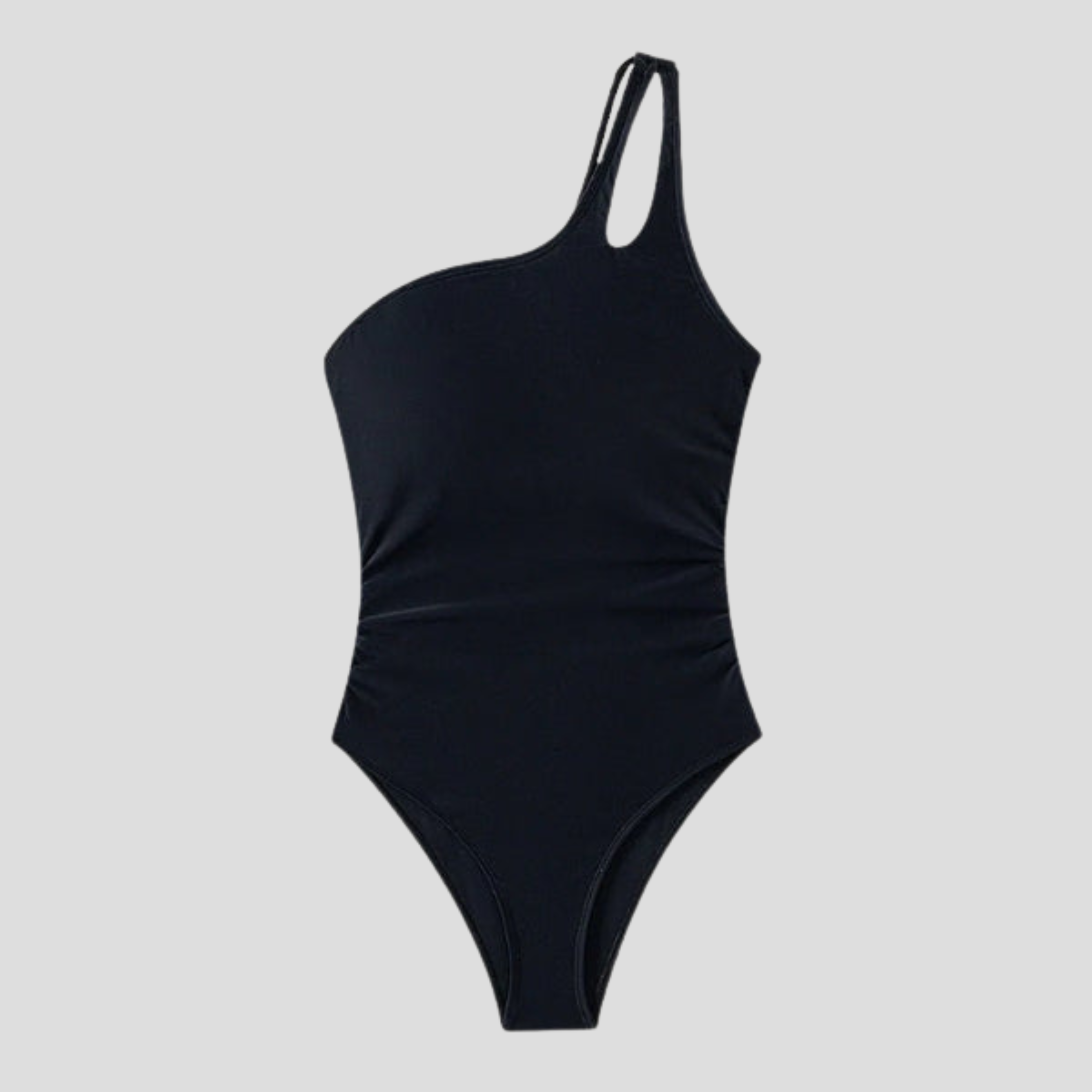 Women's one-shoulder one-piece swimsuit with side ruching and asymmetric back strap