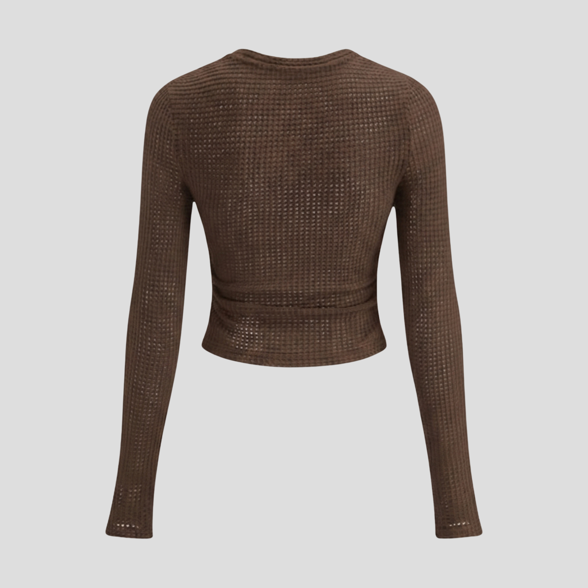Women's textured long-sleeve top with contoured lines, shown in neutral tones