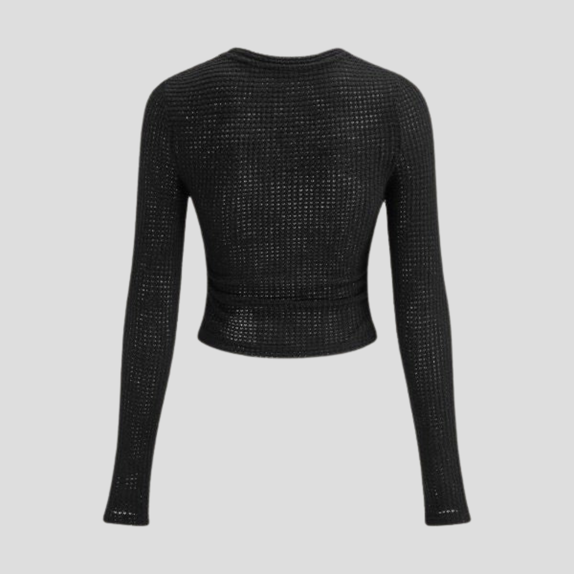 Women's textured long-sleeve top with contoured lines, shown in neutral tones