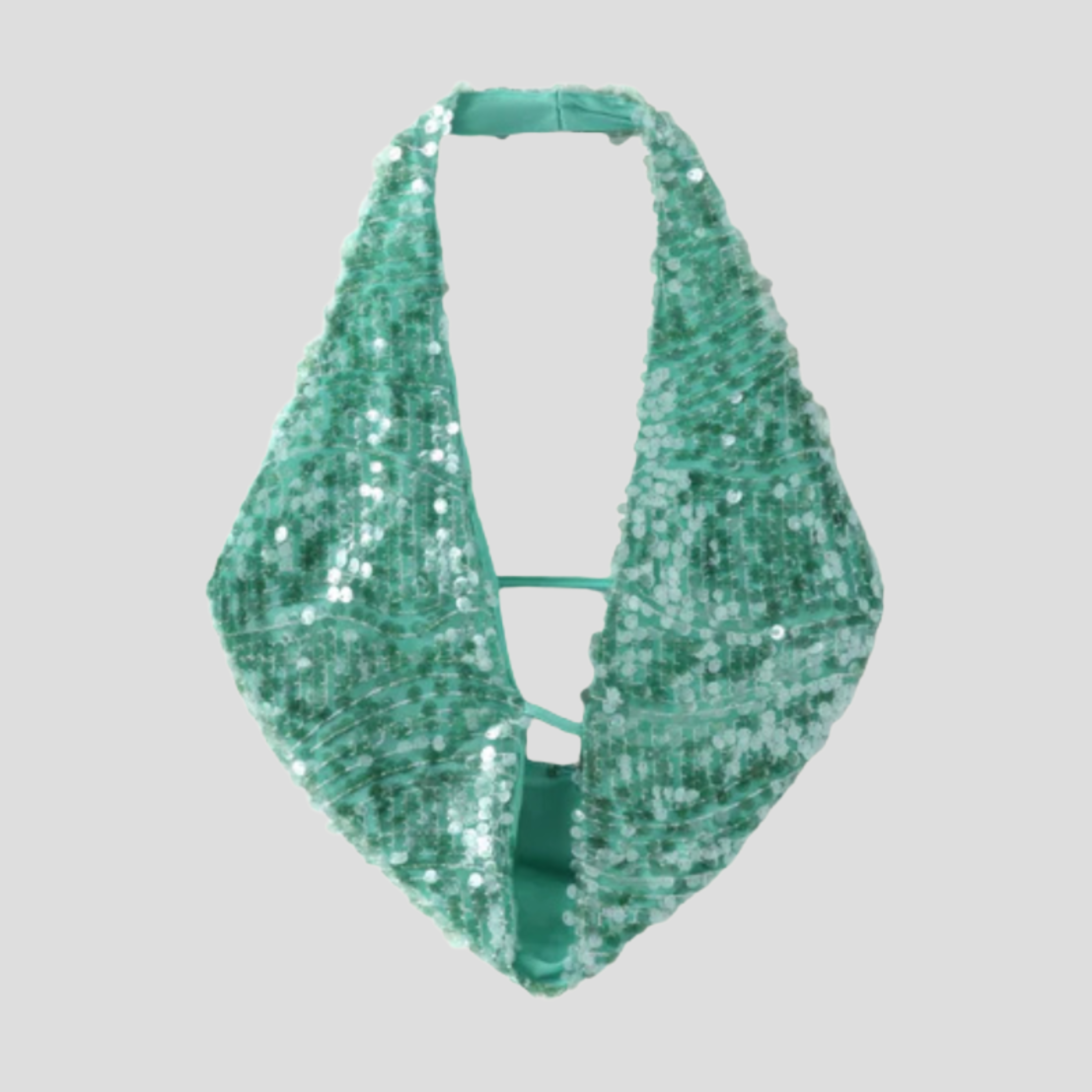 Women's all-over sequin occasion top with contoured fit in green, blue, and pink