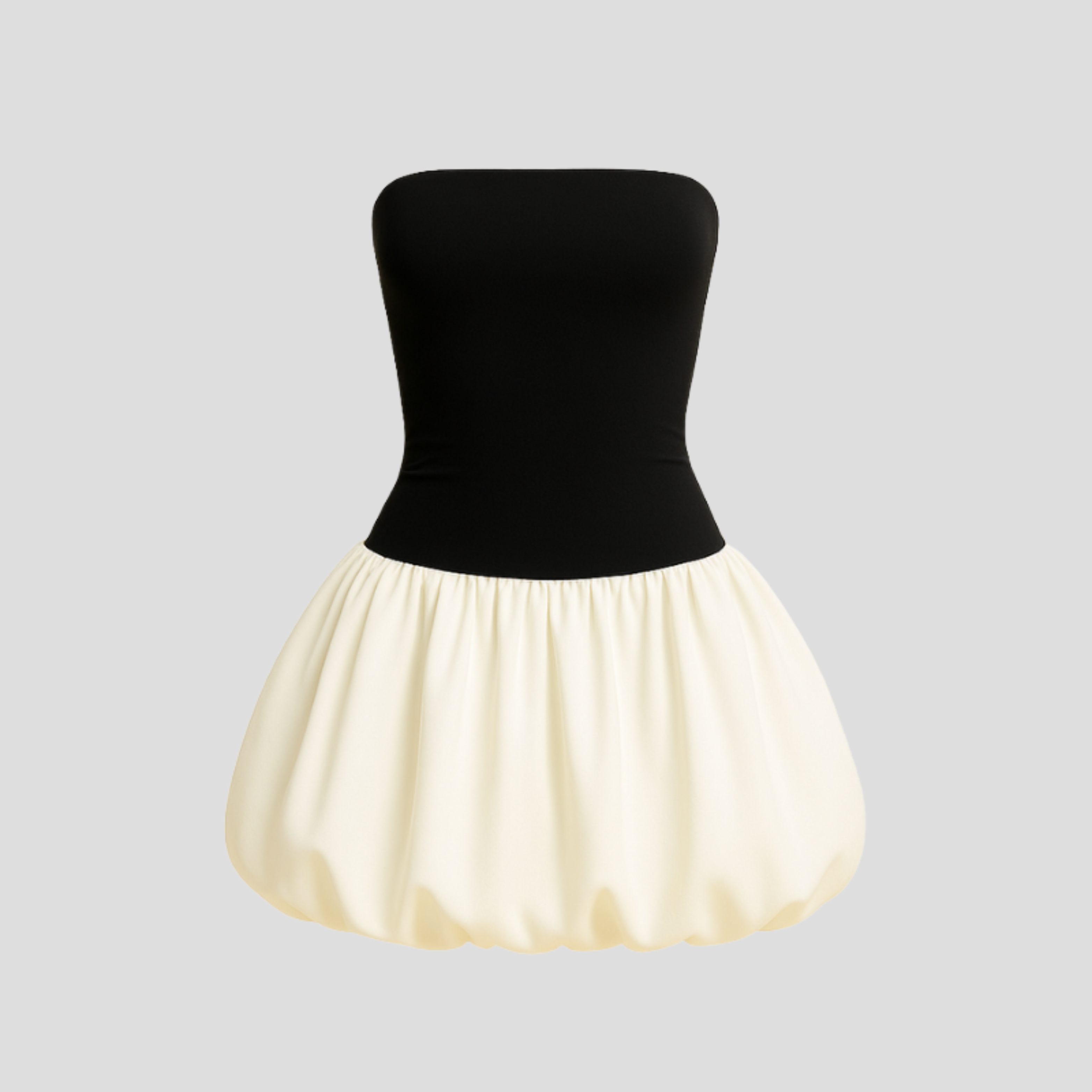 Black strapless mini dress with a structured bodice for occasion wear