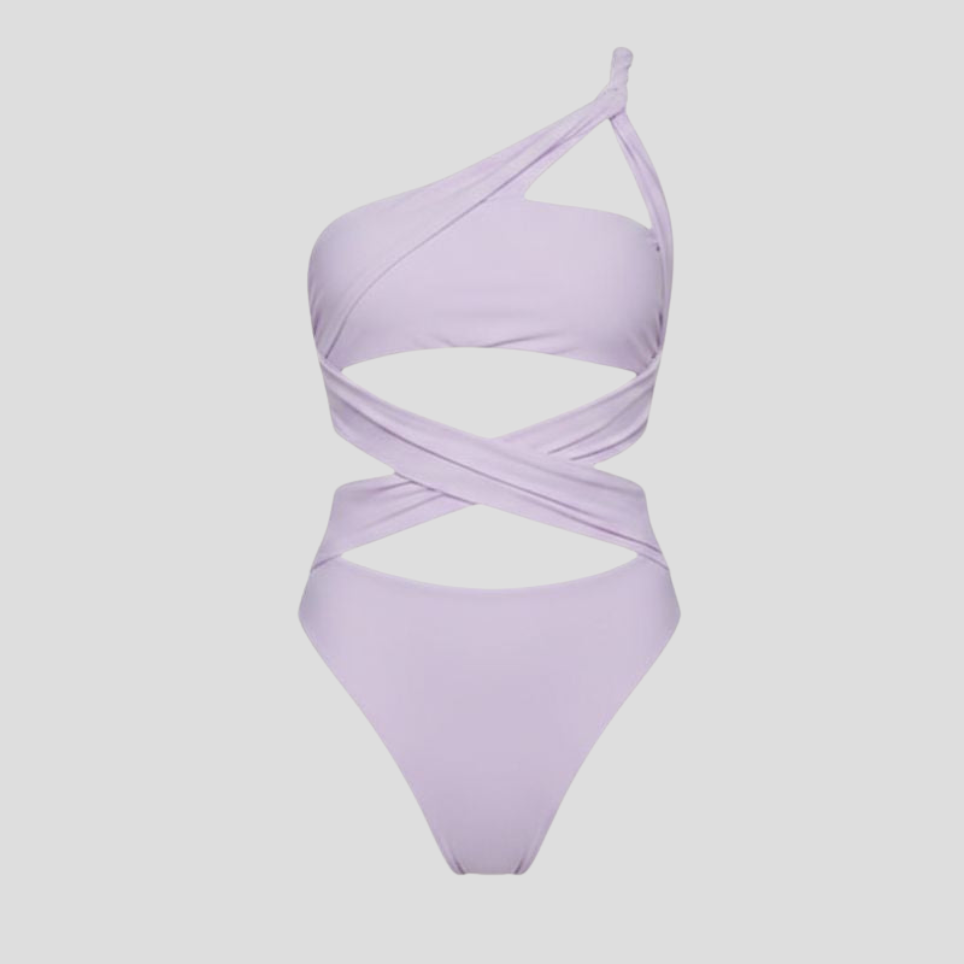Women's one-shoulder one-piece swimsuit with wrap-around straps and cut-out detailing