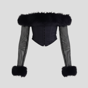Black structured corset top with contoured fit and defined waistline for women