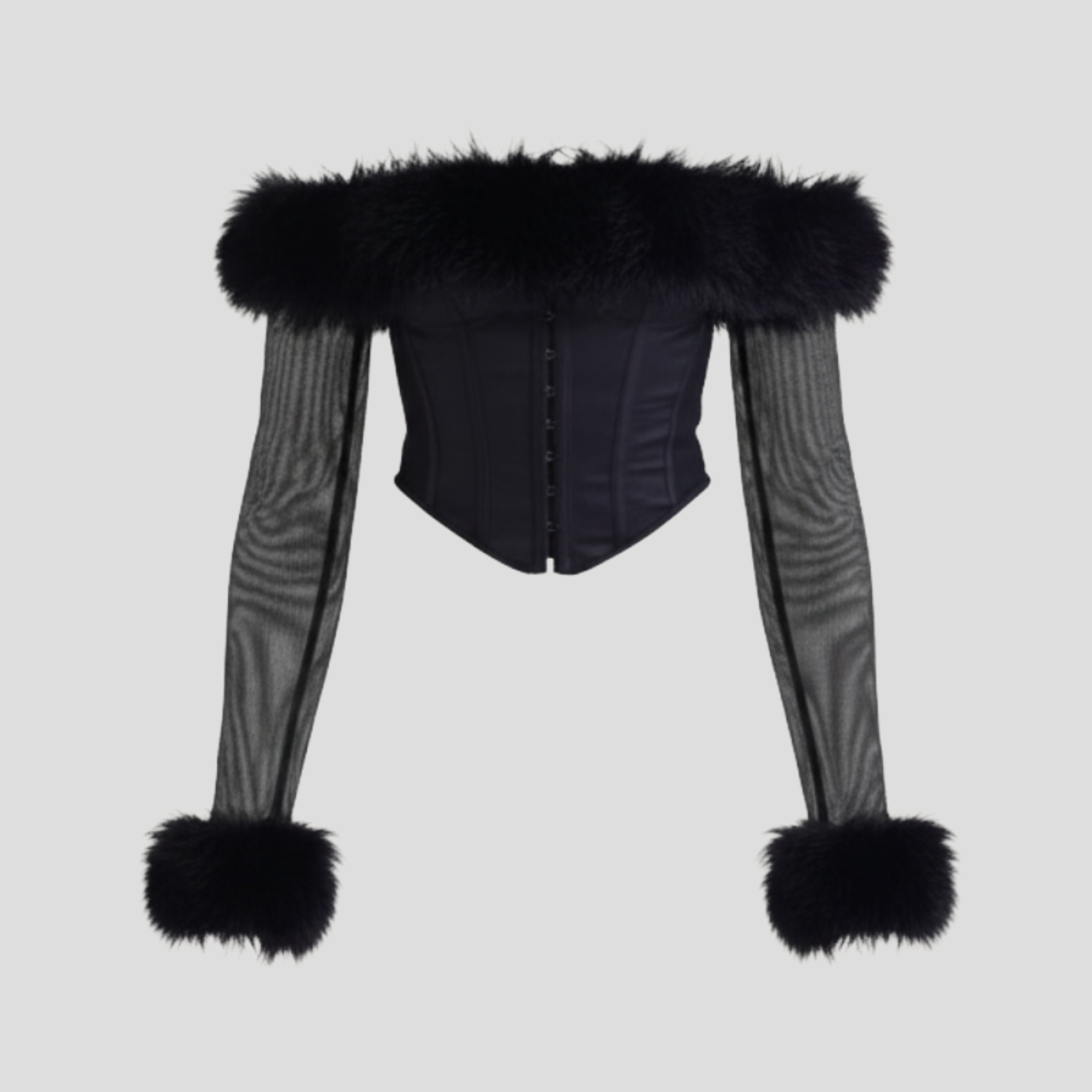 Black structured corset top with contoured fit and defined waistline for women