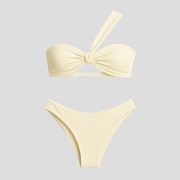 White one-shoulder bikini set with knot detail on the front