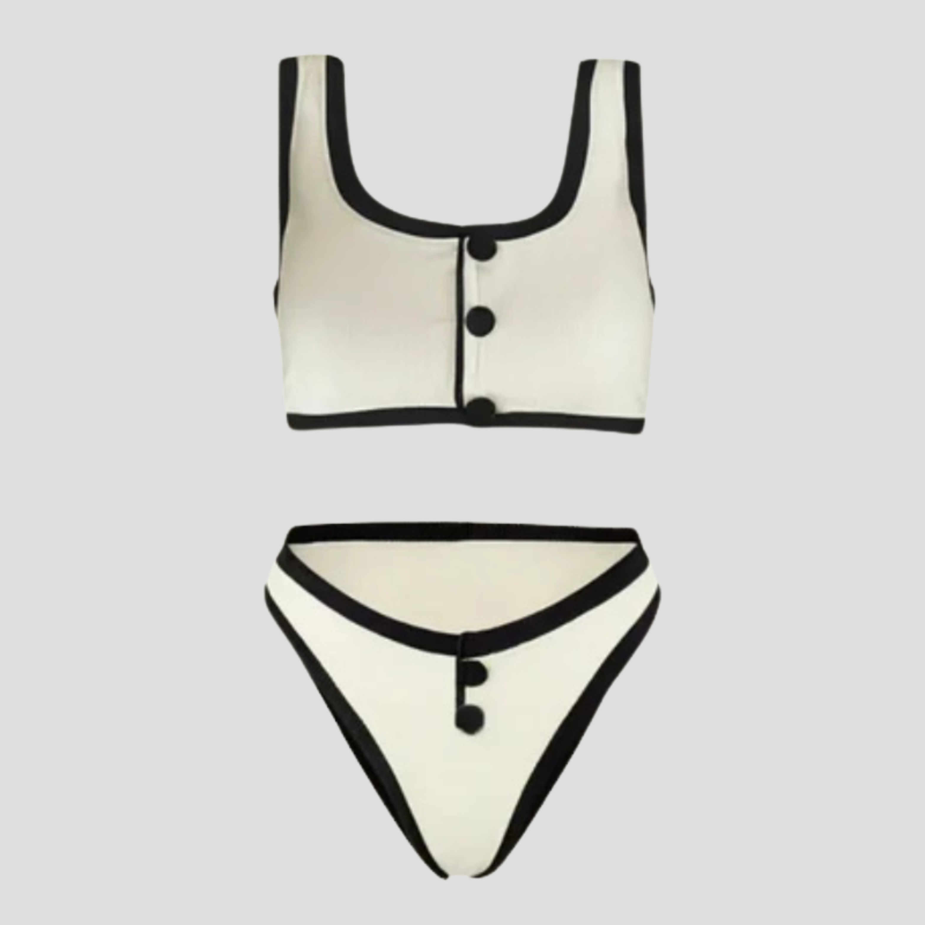 White two-piece bikini set with contrast edge detailing
