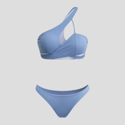 Women's one-shoulder ribbed bikini set with asymmetric wrap and cut-out detailing