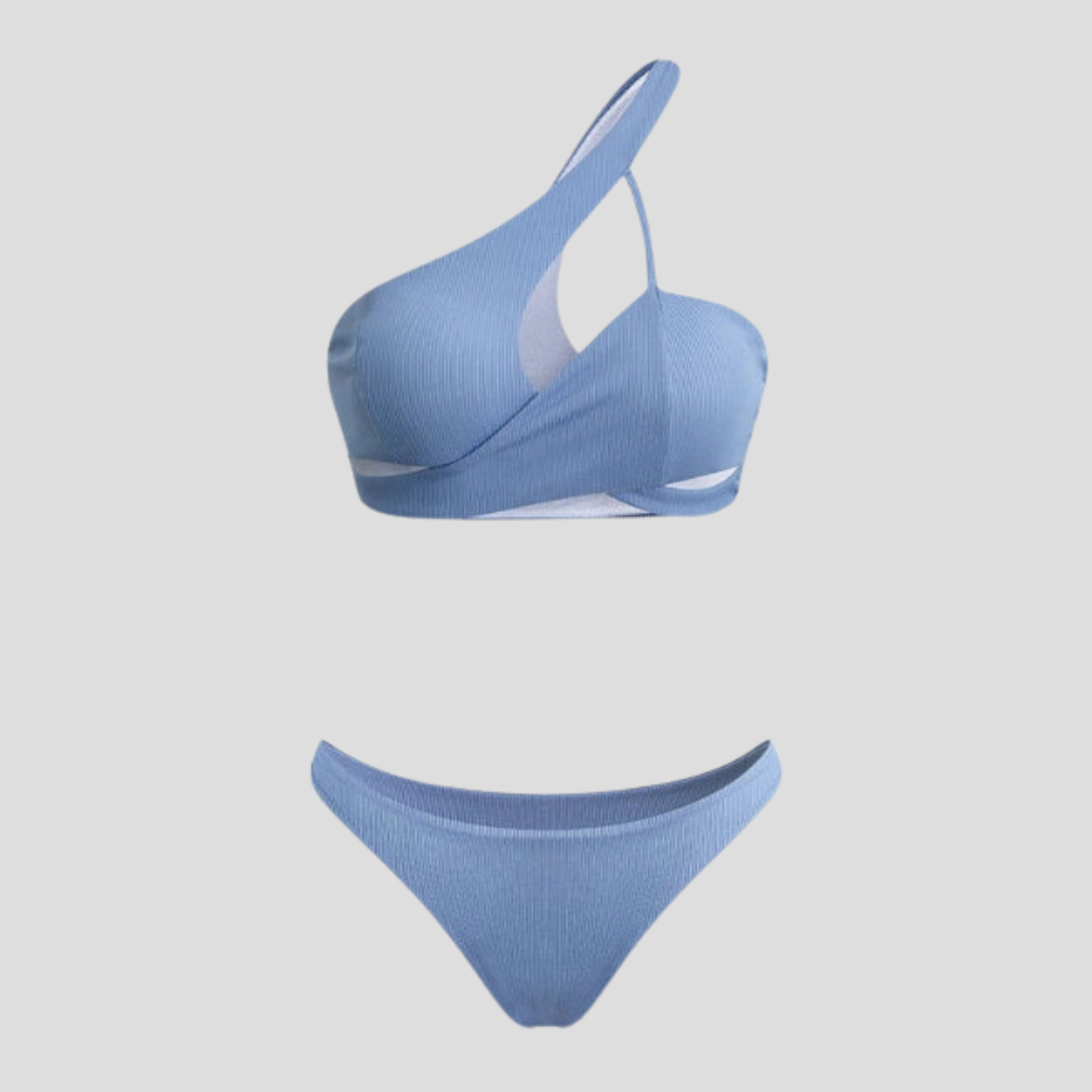 Women's one-shoulder ribbed bikini set with asymmetric wrap and cut-out detailing